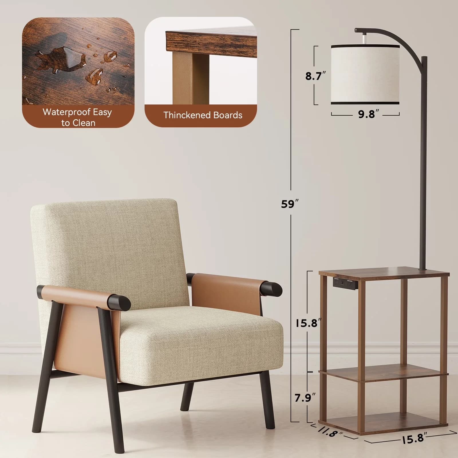 Stylish Floor Lamp with LED, Eco Friendly, Table - Wood Brown - Compact and Portable Model E1B67F