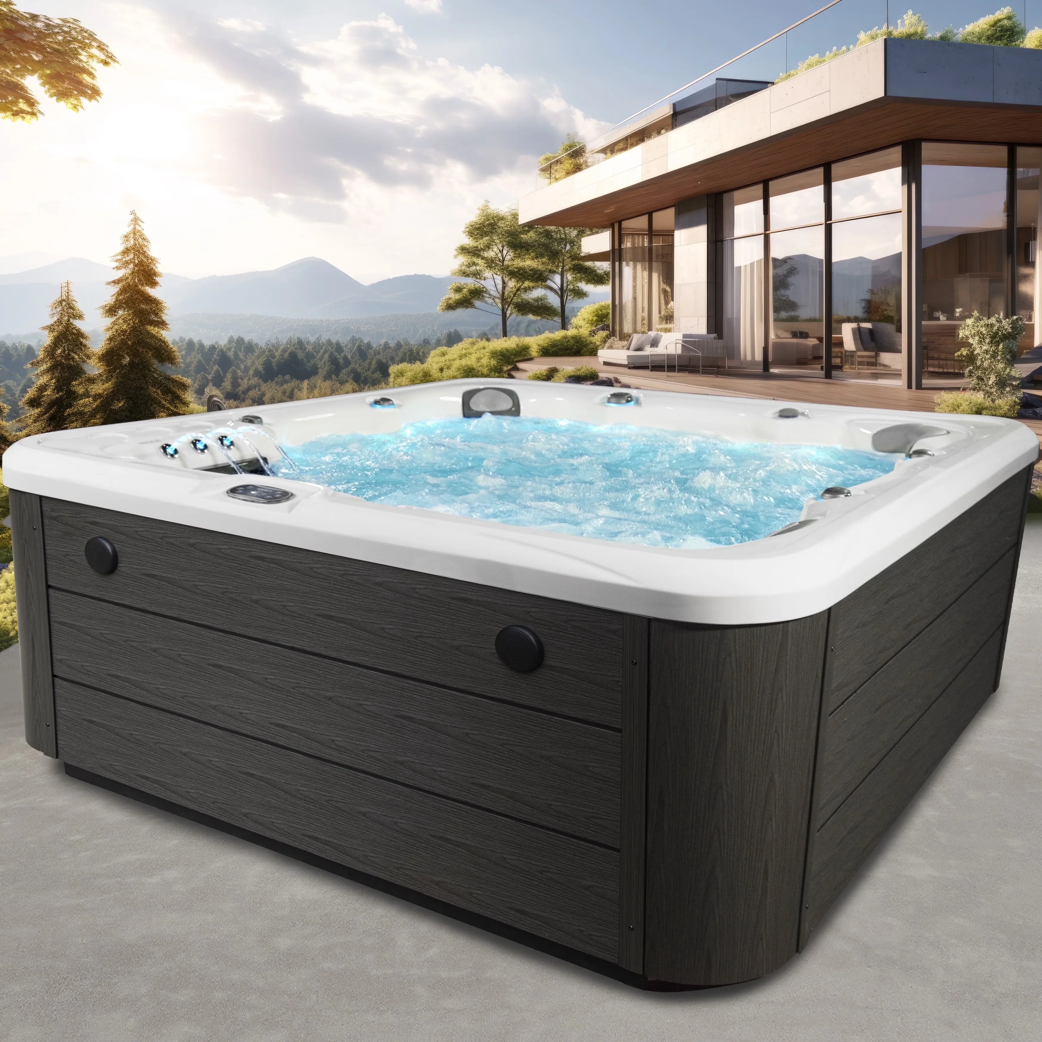 Essential Hot Tub with Uv Resistant, Scenic 6 Person 120-Port Lounger Spa - Gray Model B175D8