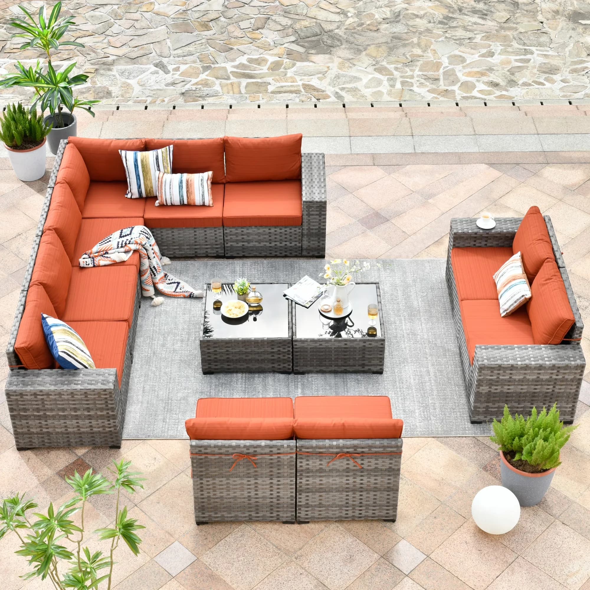 Outdoor Sofas Sectional Reliable with Weatherproof, Side Table - Wicker Red Model D4FE90