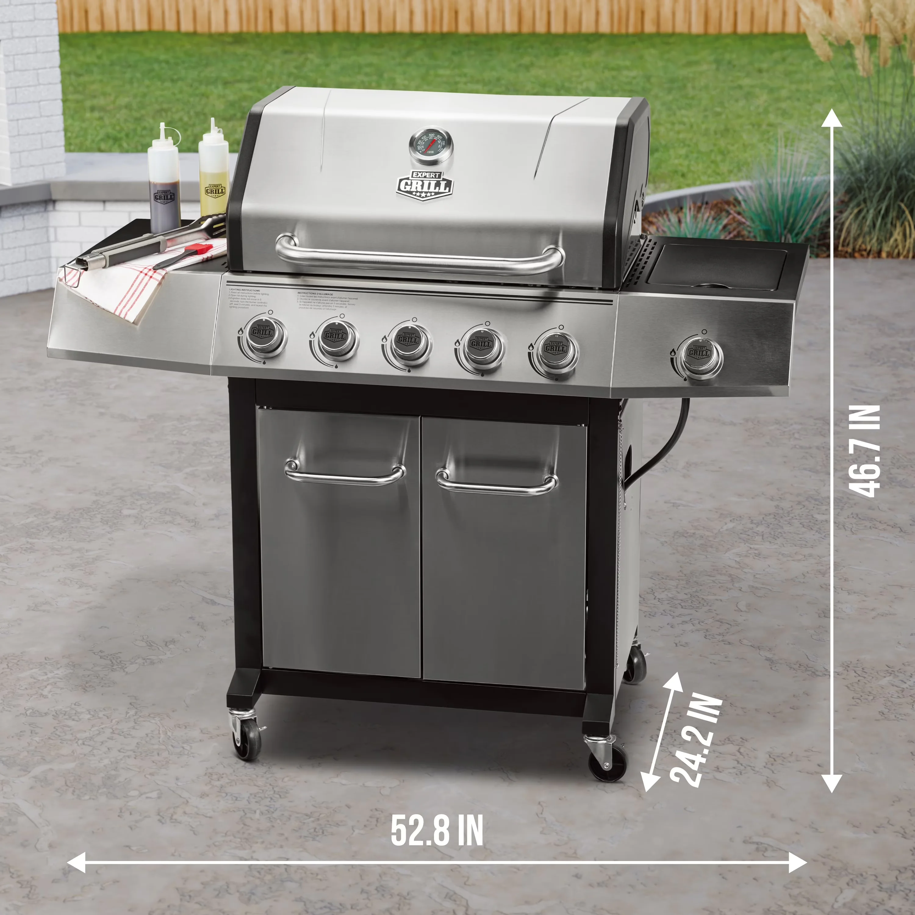 Innovative Gas Grill with Rust Resistant, Enclosed Cabinet - Powder-Coated Steel Silver Model 1288C5