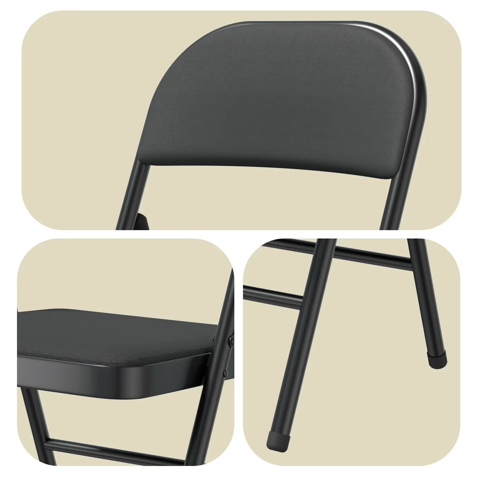 Modern Patio Chair with Padded, Set of 12 Folding Chairs, Padded Seats and Backs - Black for Indoor, Outdoor Model 2924F3
