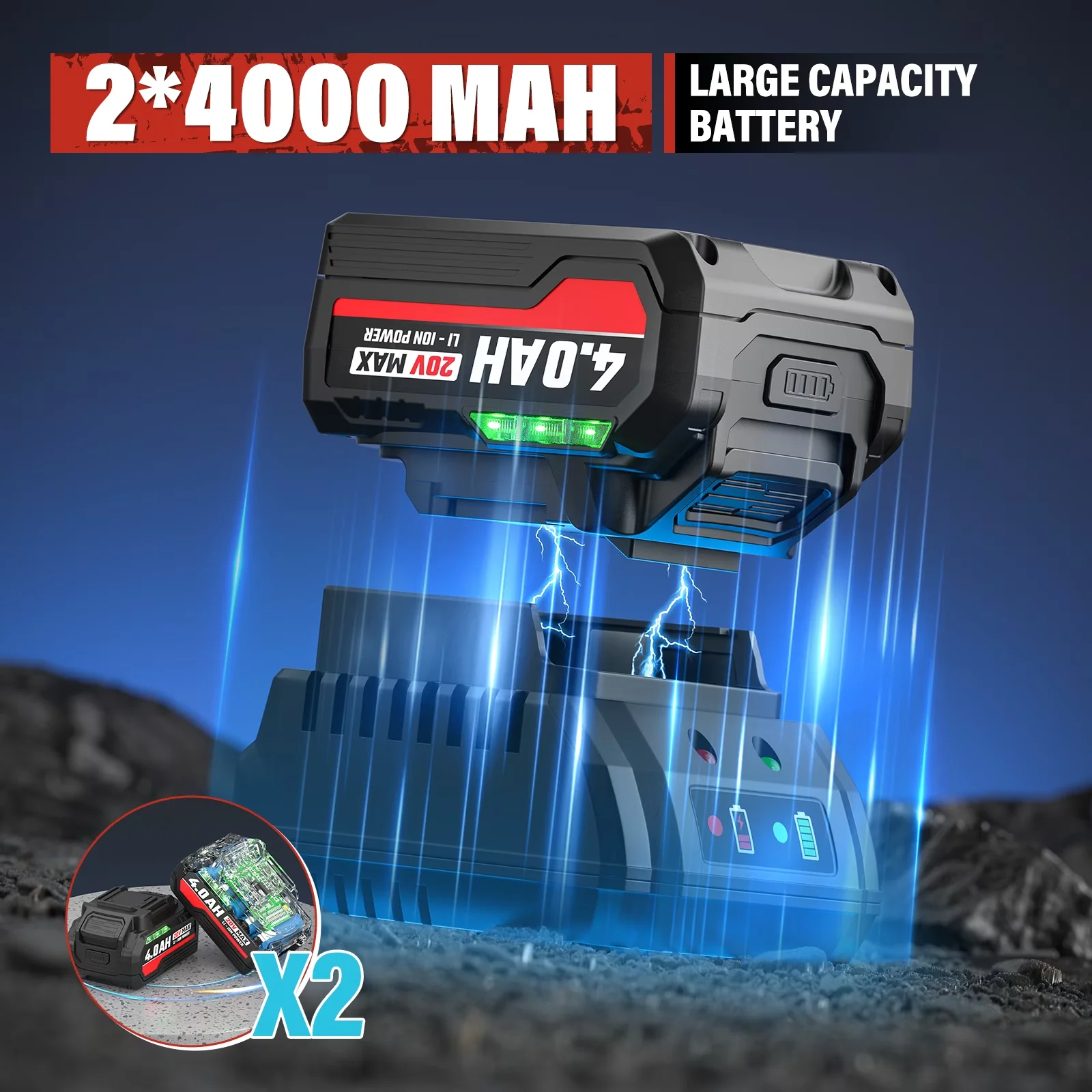 Reliable Air Tools Compressor with Battery, 20V, Cordless Impact Wrench 1/2 Inch for Car, Rv - Model 1BA043