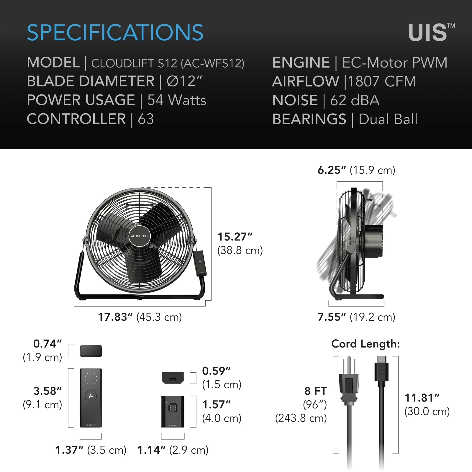 Reliable Fans In Cooling with Battery, Remote Controlled, S12 - Steel - Universal Fit Model EB7462
