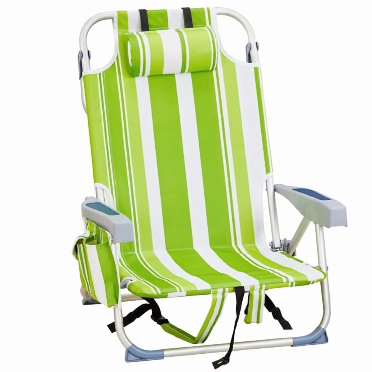 Professional Beach Chair with Folding, Adjustable, 5-Position Folding - Green Stripe Model 08E6D7