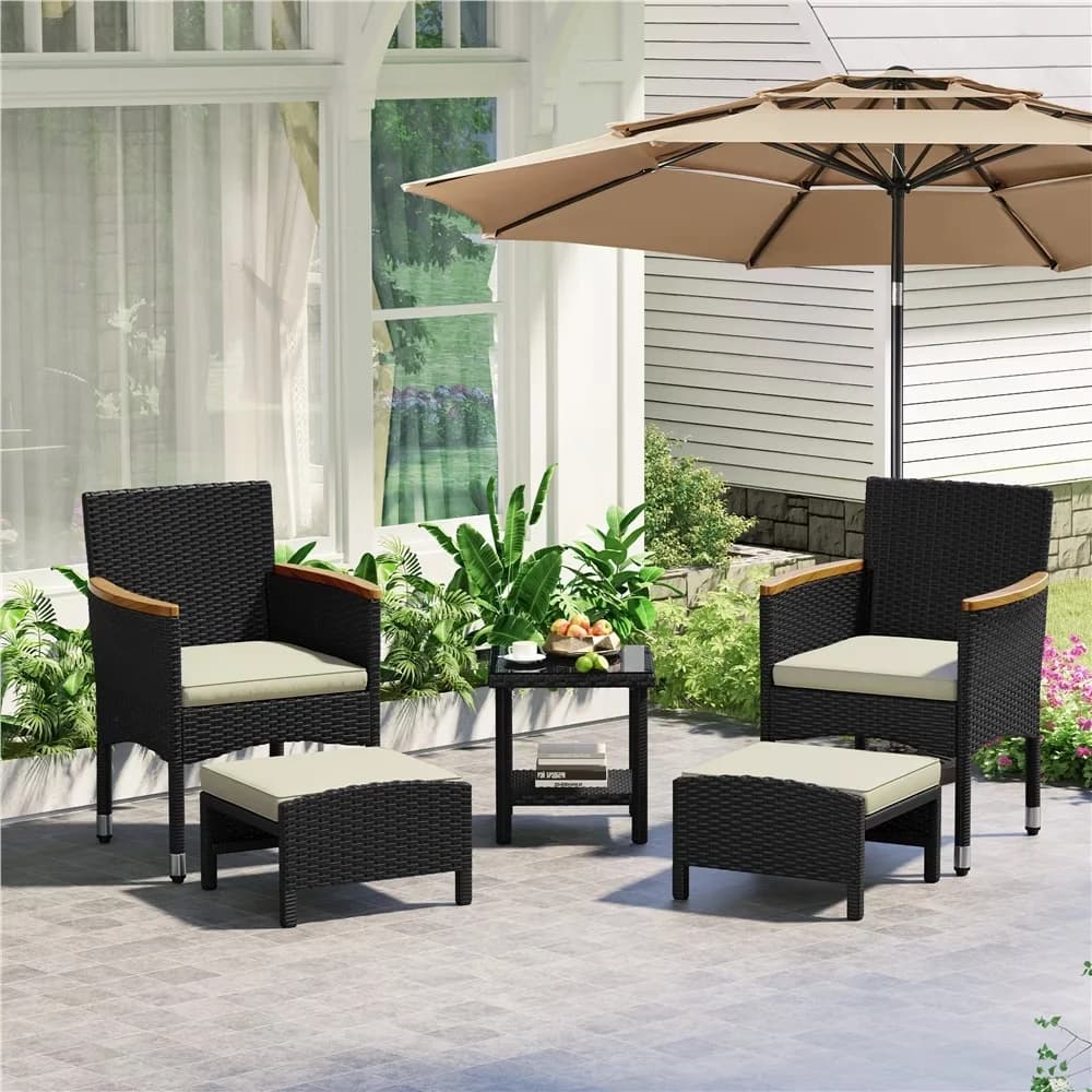 Premium Patio Conversation Set with Weatherproof, Coffee Table - Black Hdpe, Steel, Tempered Glass, 180G Polyester, D22 Foam Model 64258B