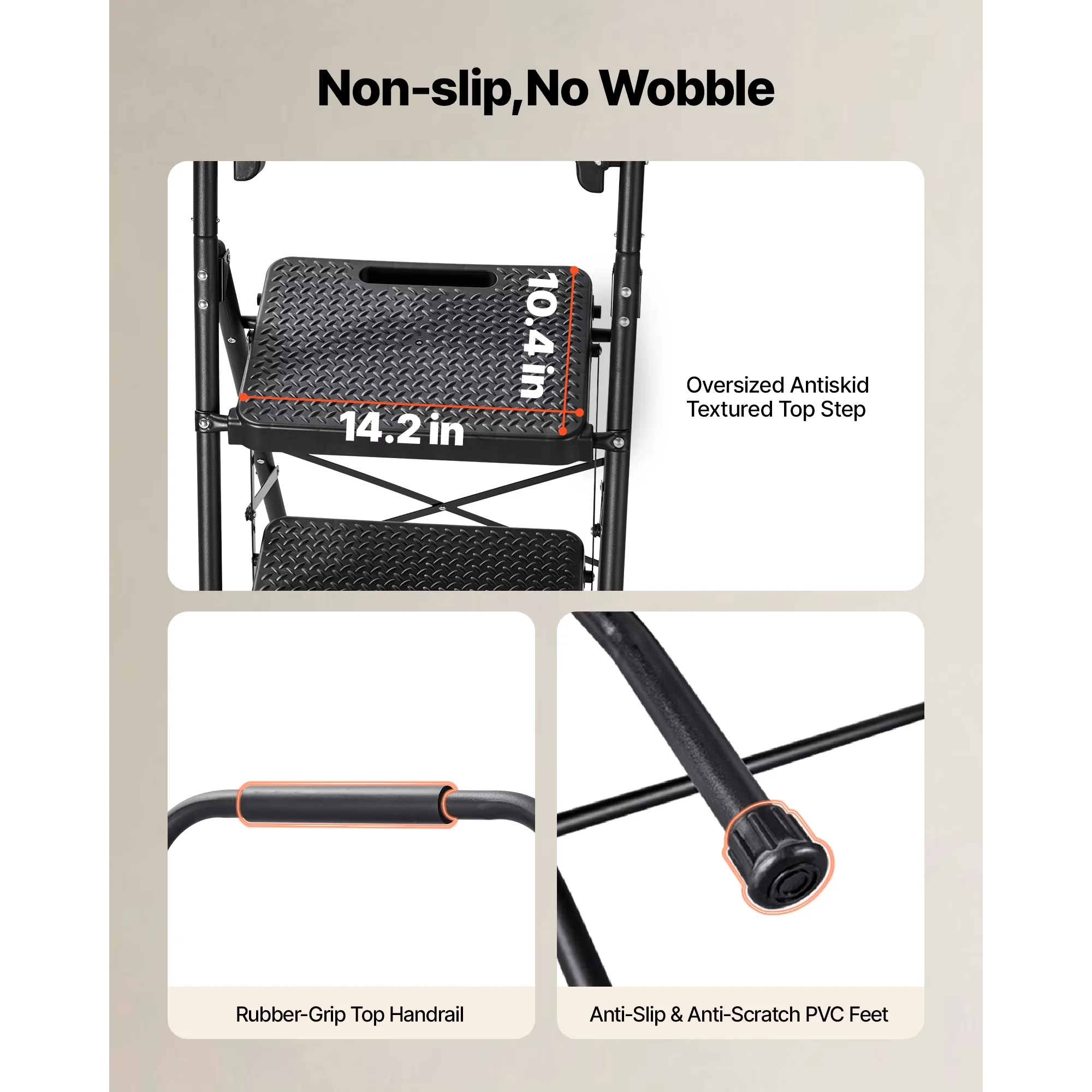 Sleek Ladders And Step Stool with Compact Design, Collapsible, Tool Tray - Steel Black for Kitchen, Home Model 5FA7EA