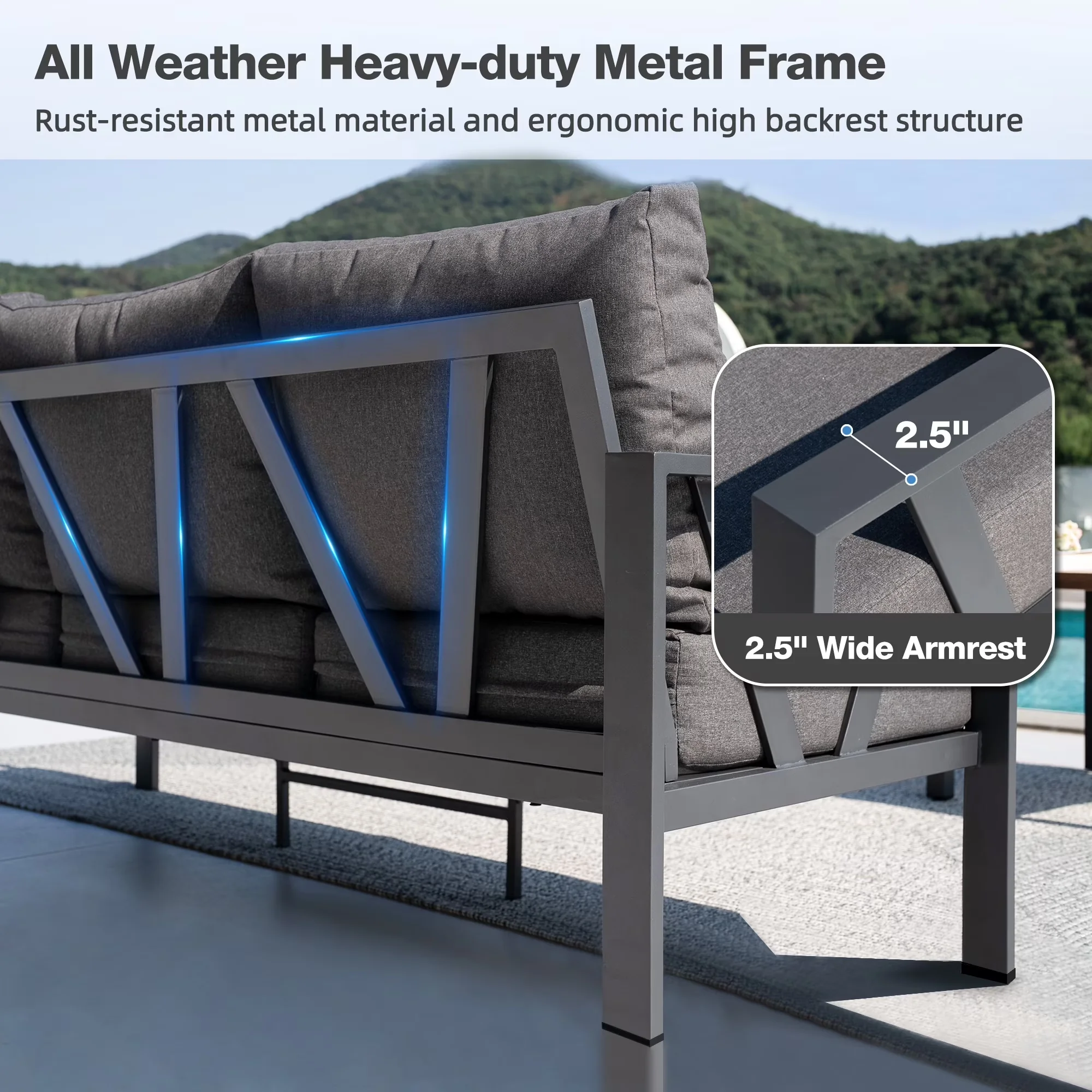 Versatile Outdoor Sofas Sectional with Modern, Water-Resistant, Furniture Set - Gray Metal Model F5618E