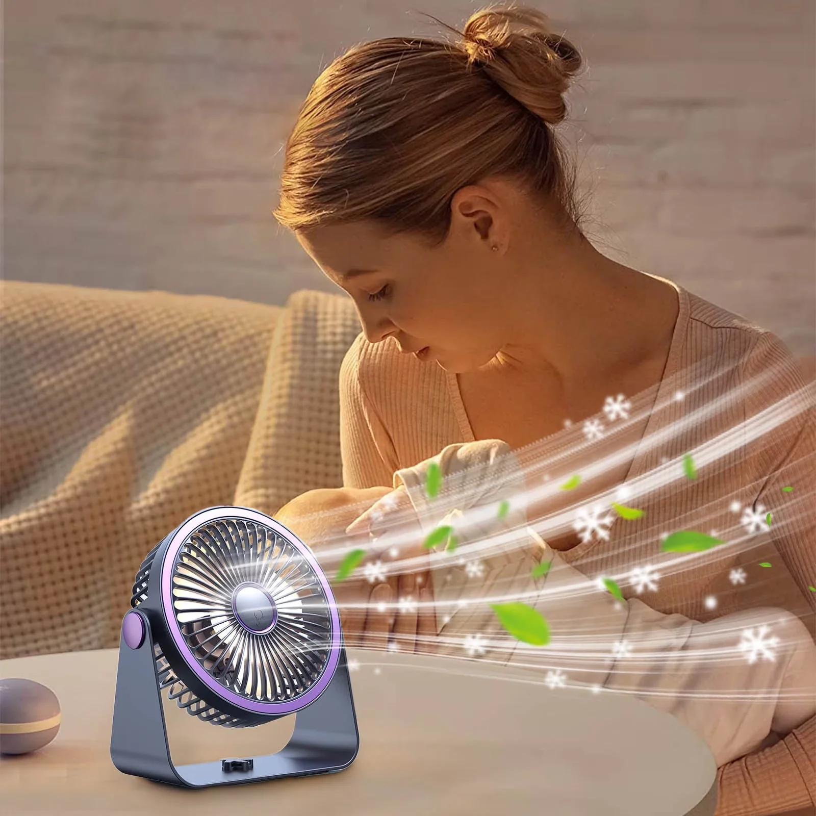 Fans In Cooling Premium with Battery, 5 Speed Wall Mounted Fan, Multifunctional Desk Fan - Purple for Bedroom, Camping Model 64BFE7