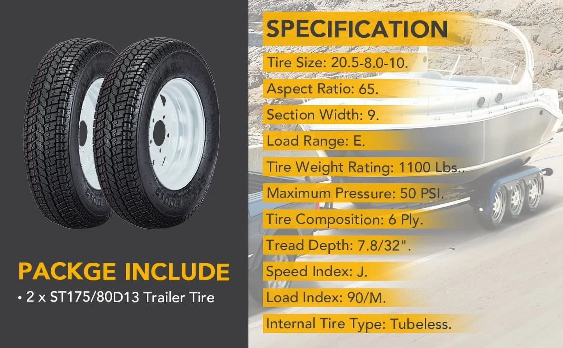Reliable Trailer Tire with Aspect Ratio: 65, Speed Range: J; Max Load: 1100 LBS - Model 939092