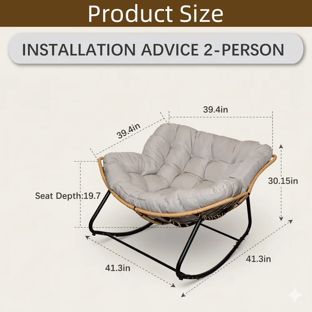 Professional Patio Chair with Rocking Nursery, Rattan Wicker Armchair - Cotton, Metal Black for Living Room Model 0C5710