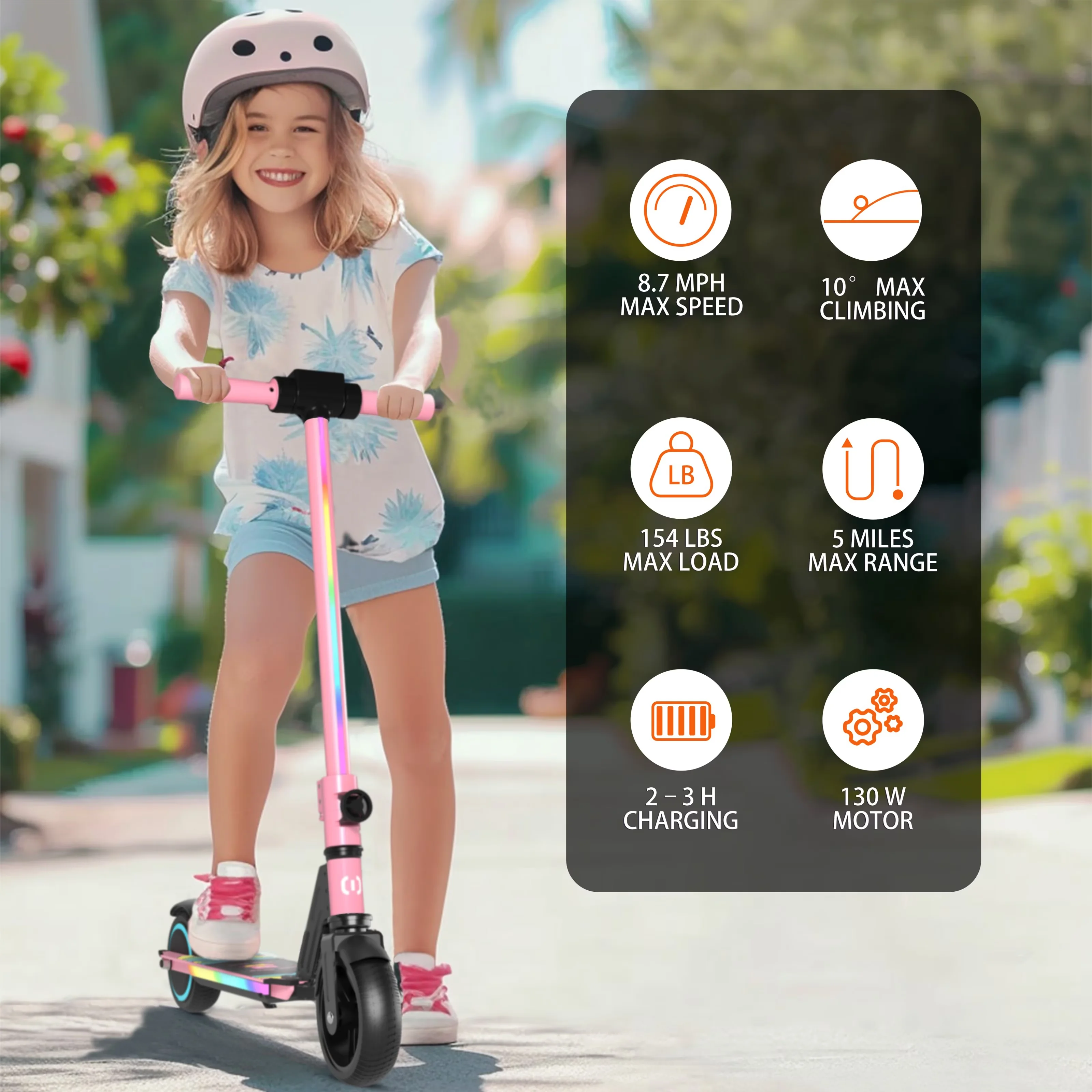 Stylish Scooter with LED, 130W, Portable - Aluminum Alloy Pink 6-14 - Quality Construction Model 868267