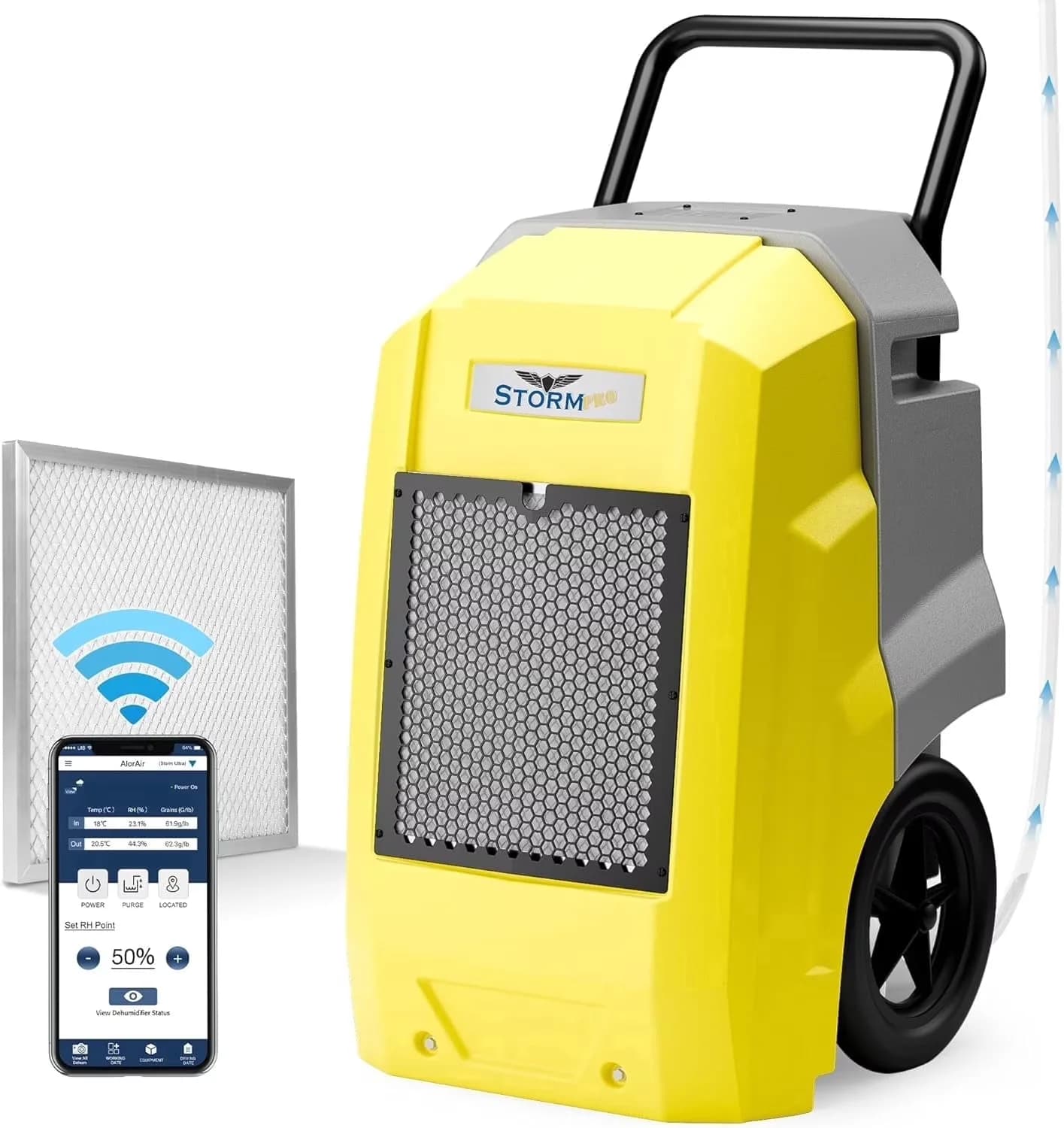 Dehumidifier Classic with Built-In Pump, Adjustable Humidistat, Energy Efficient - Yellow for Large, Commercial Model 1B94A3