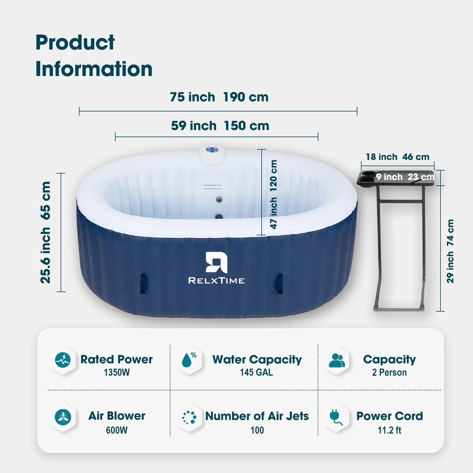 Hot Tub Reliable with Energy Efficient, Blue, 2 Person Oval Inflatable Set - Model 3D62CF