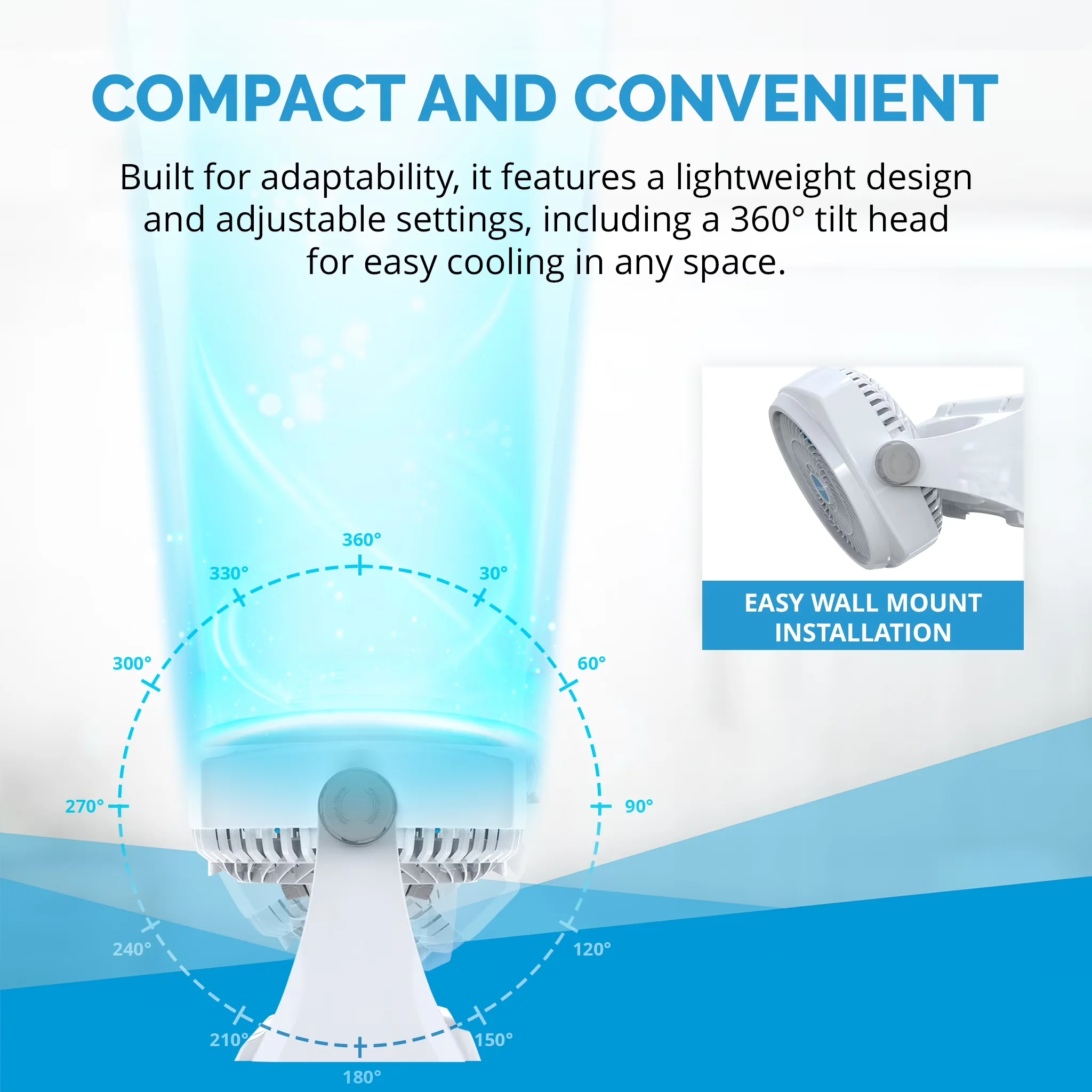 Compact Fans In Cooling with Rotating Head - Plastic White 12 - Industrial Grade Model 1D23BC