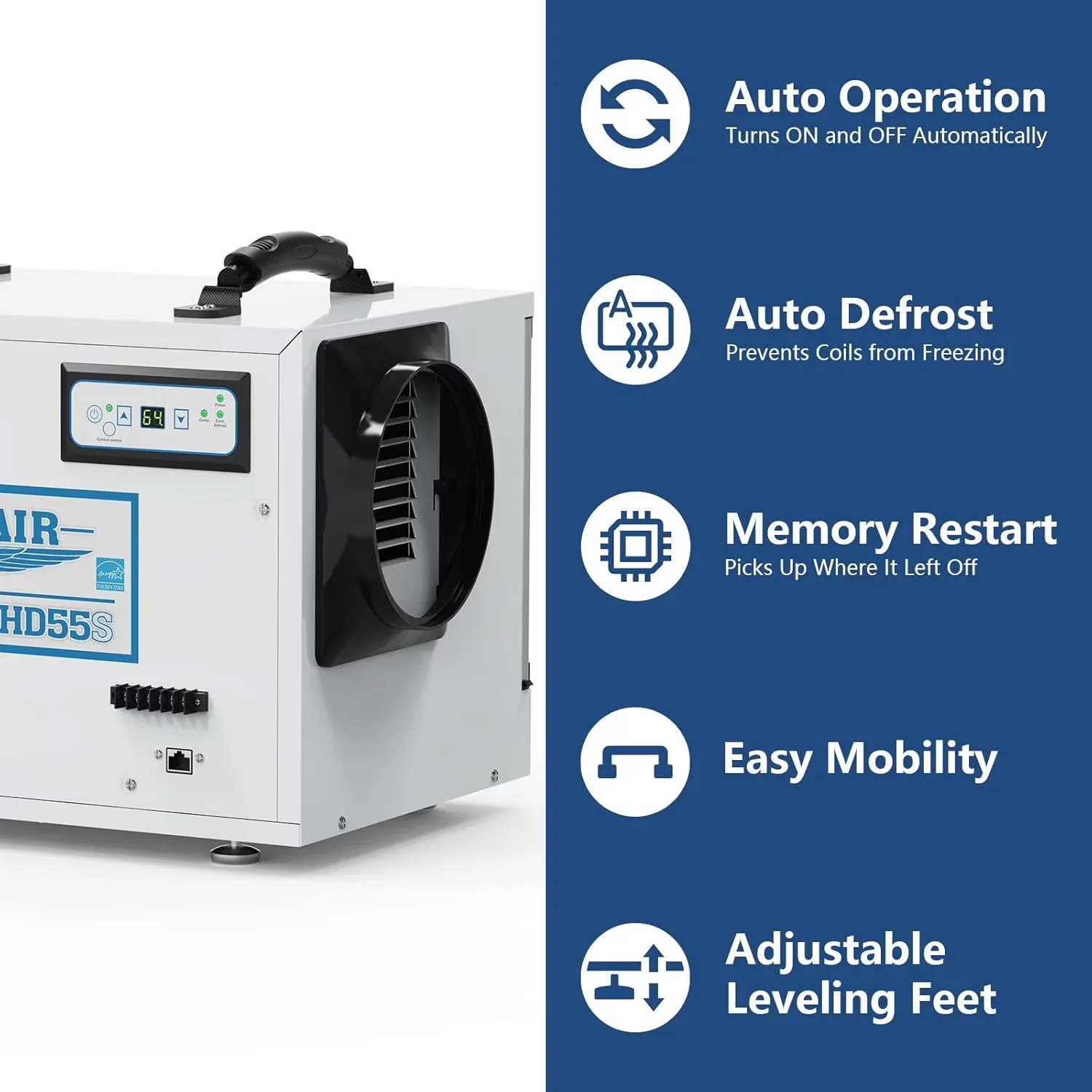 Essential Dehumidifier with Crawlspace Dehumidifiers Commercial, Power Source: 115V/60Hz, Auto Defrost: Yes - White for Auto Model 59C467