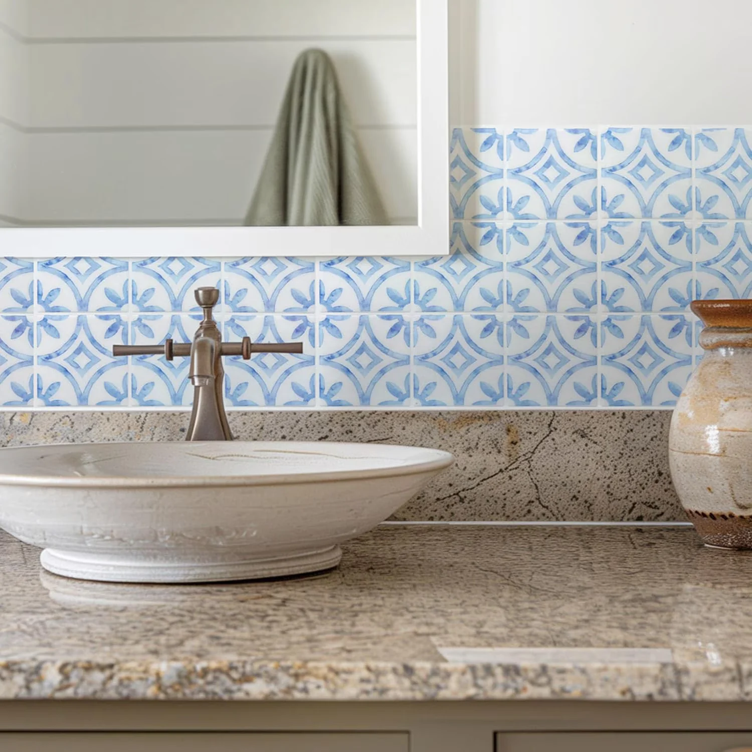 Stylish Wallpaper Wall Decals Wall Covering with Easy Installation, 5 Sheets Peel and Stick Backsplash Tile - Abs Blue Model C45DAC