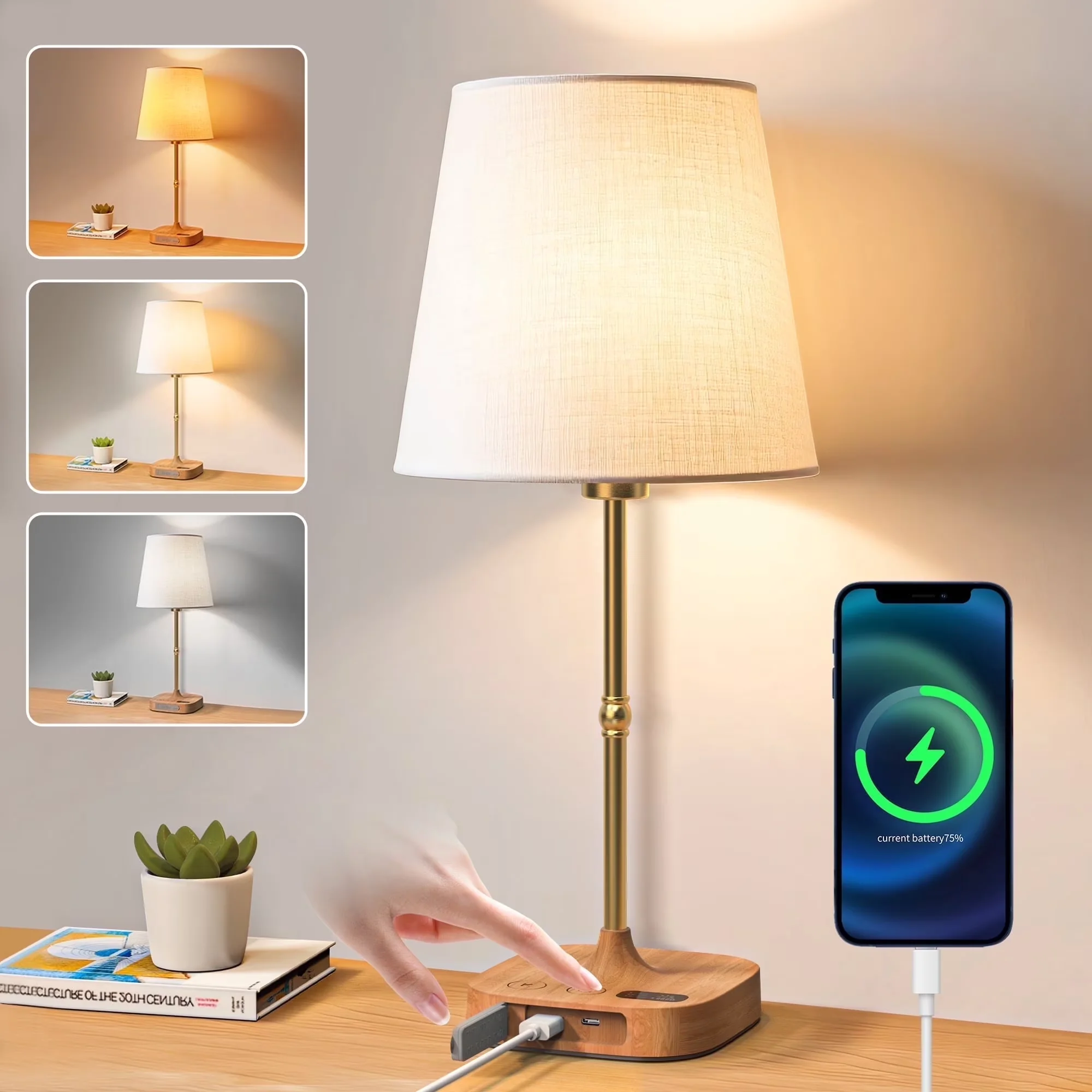 Lamp Reliable with LED, Touch Sensor - Brown Fabric+Aluminum Alloy Tube+Abs Model 4E499F