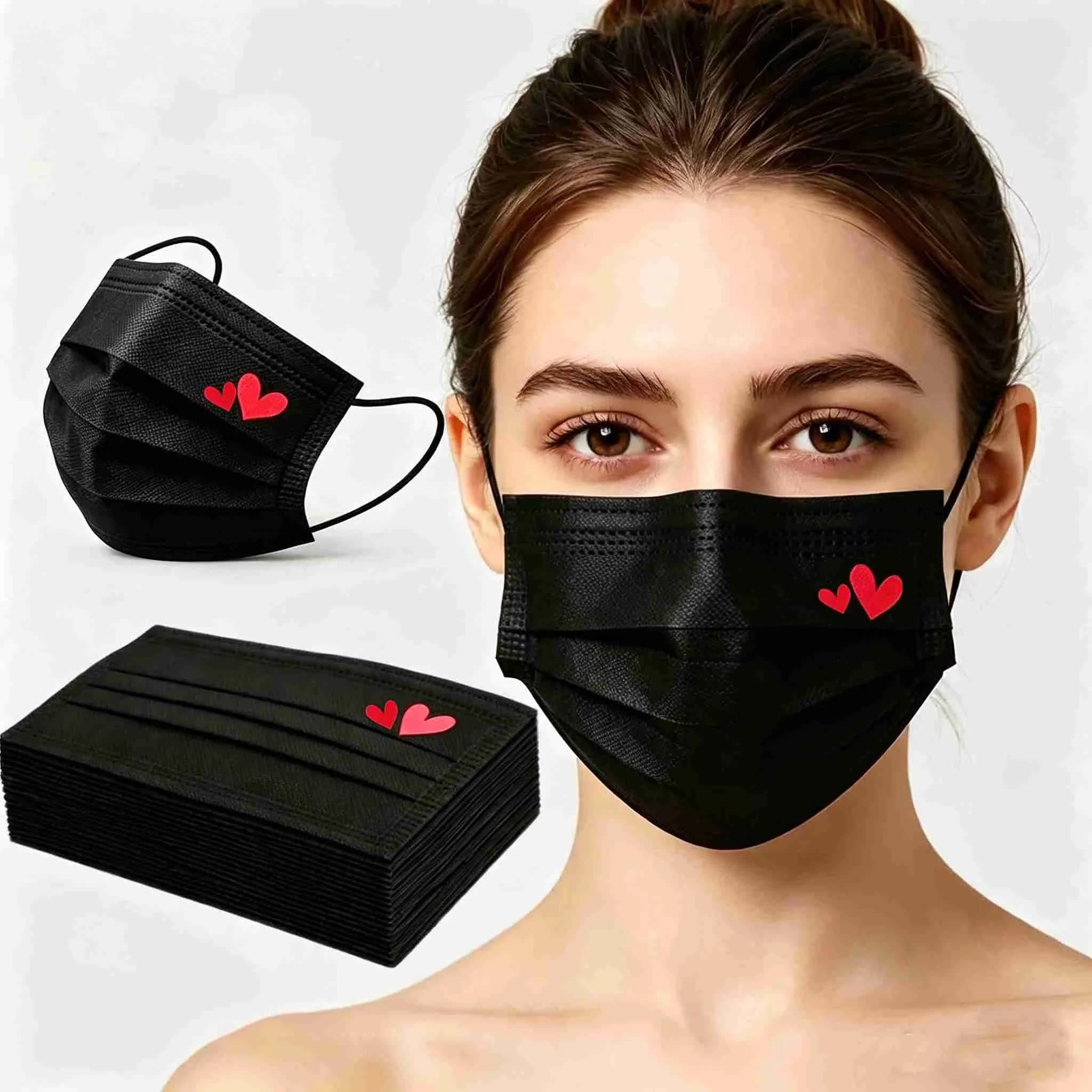 Efficient Protective Equipment with 3Ply Full Face Protection(Red Heart), Black Valentine Disposable Face Mask - Non-Woven Fabric Red... Model 081EC5