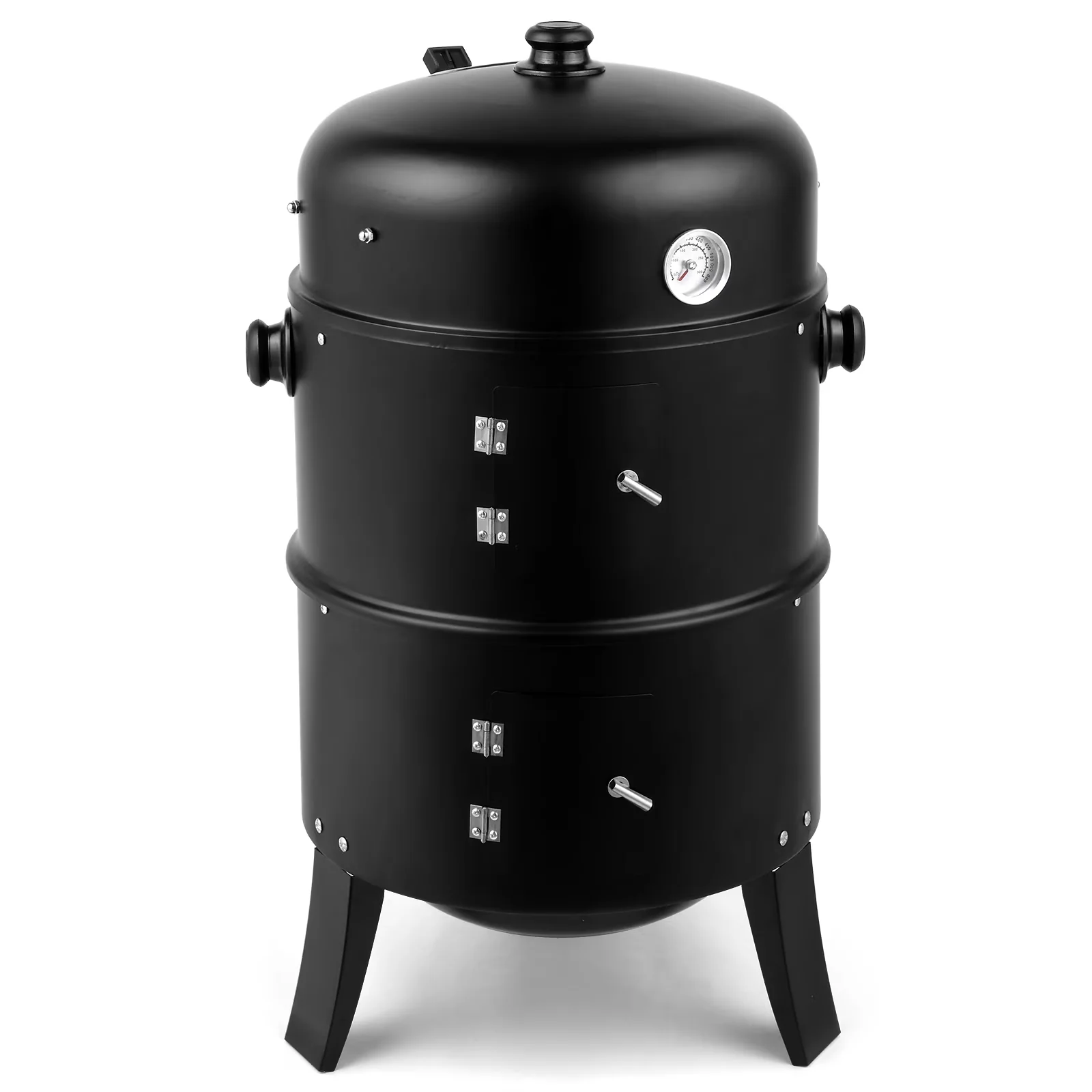 Charcoal Grill Stylish with Thermometer, Iron Spray Smoker Carbon - Steel Black Model DEA1A9