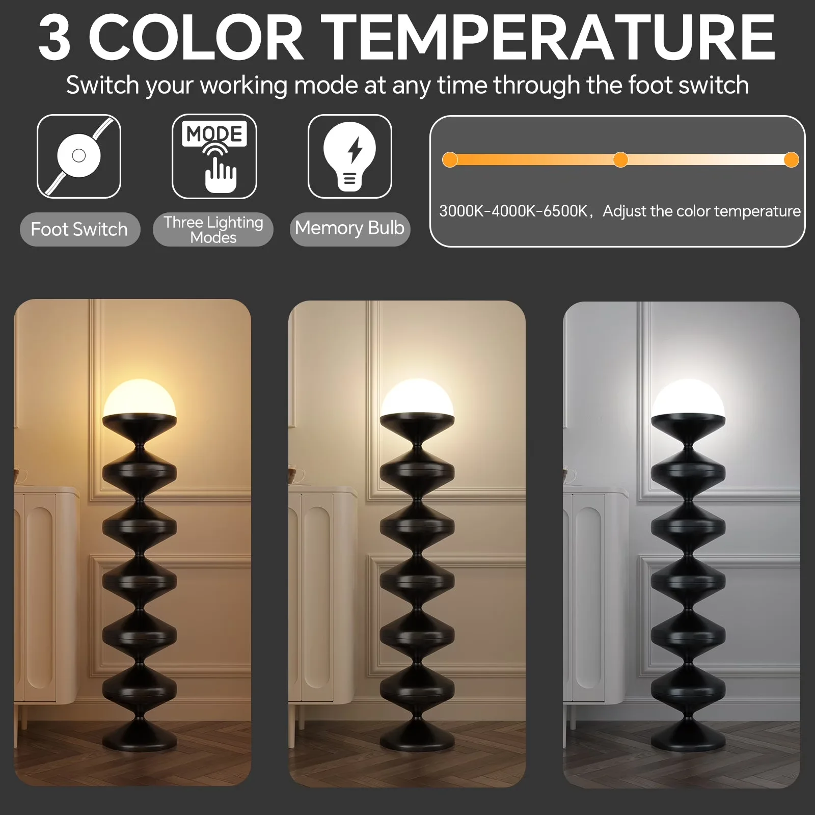 Floor Lamp Innovative with LED, Dimmable, Energy Efficient - Black Metal Model F84EC9