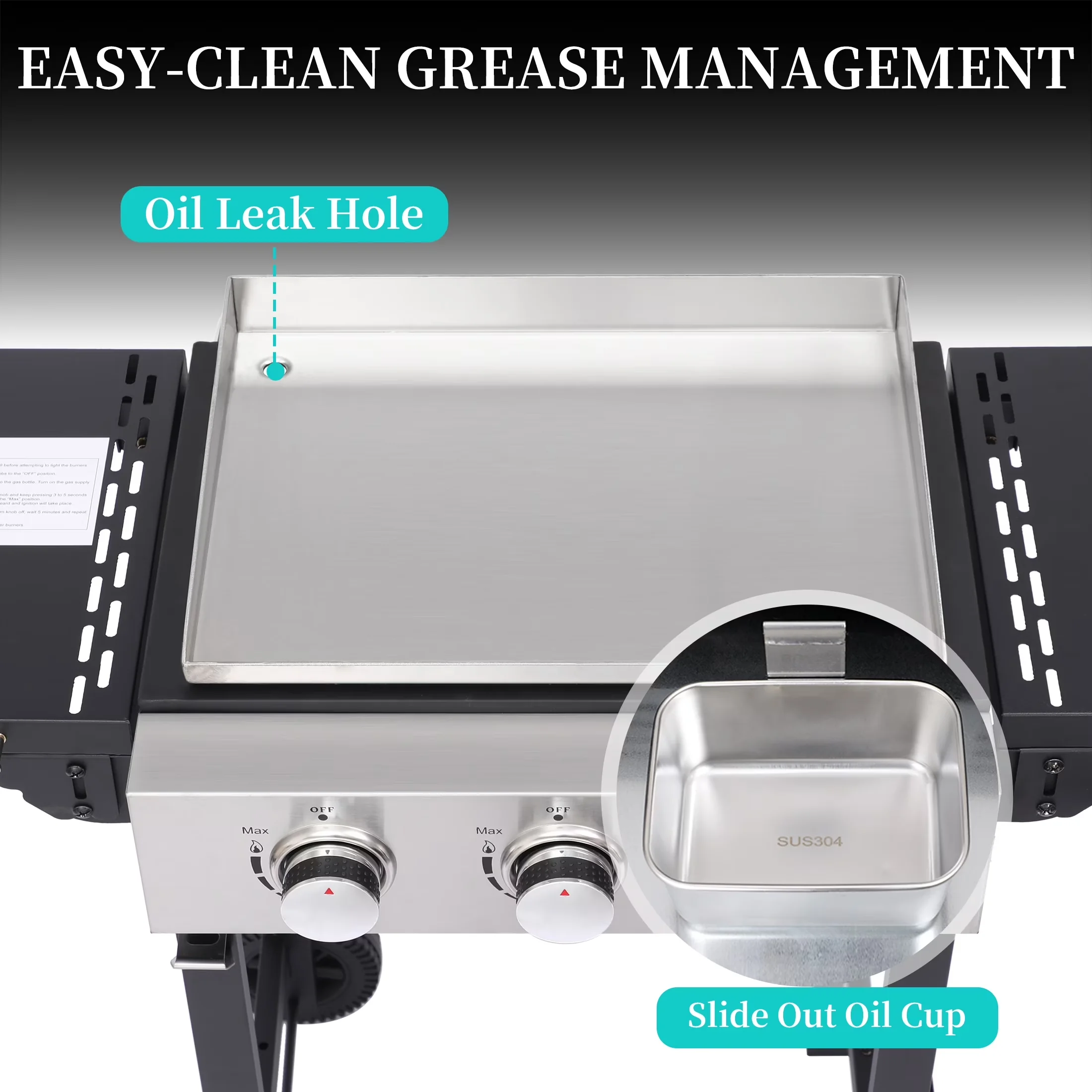 Flat Top Grill Essential with Tool Holder, Grease Pan - Silver Stainless Steel Model DF3691