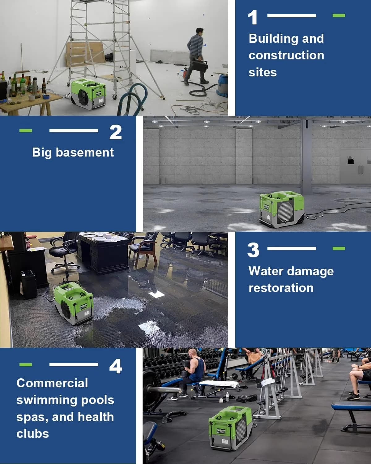Innovative Dehumidifier with Built-In Pump, Energy Efficient, Up to 3000 Sq.Ft Industrial - Green Model C1CD40