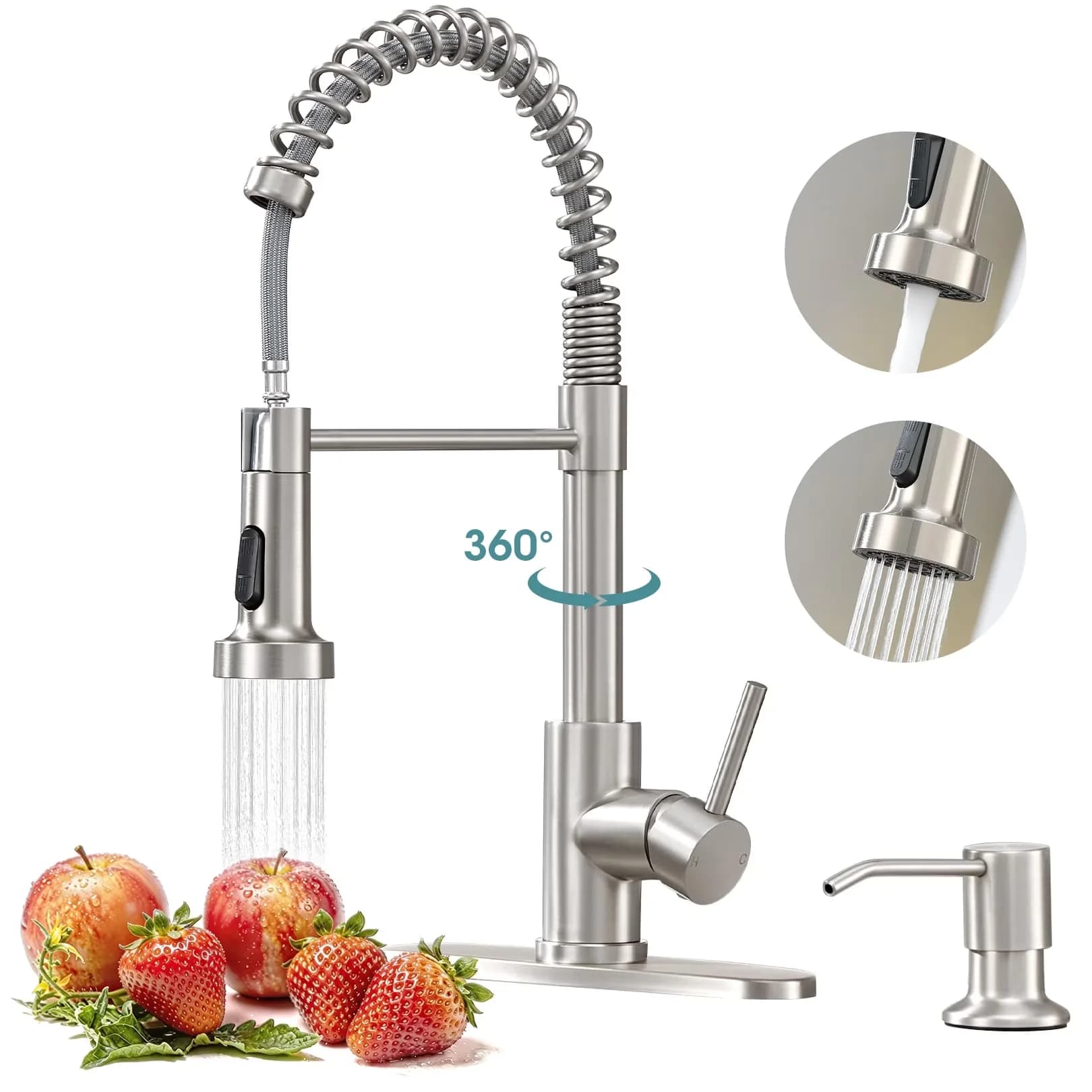 Versatile Kitchen Renovation with Easy To Clean, Pull Down Sprayer and Soap Dispenser, 304 Stainless Steel Single Handle Faucet -... Model 1A5167