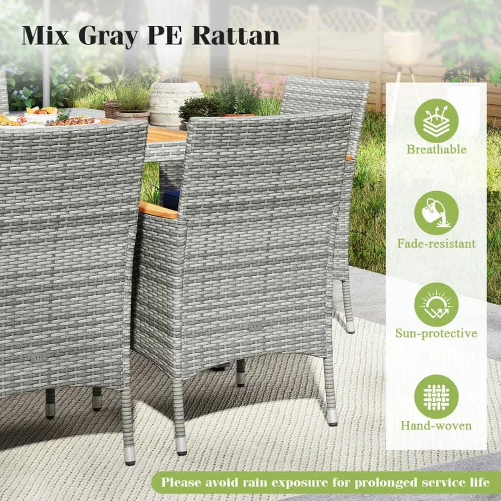 Durable Patio Dining Set with 9 Pieces PE Wicker, Color of PE Rattan:Mix Gray - Navy Pe Rattan, Acacia Wood, Metal, Polyester, Sponge... Model 517D46