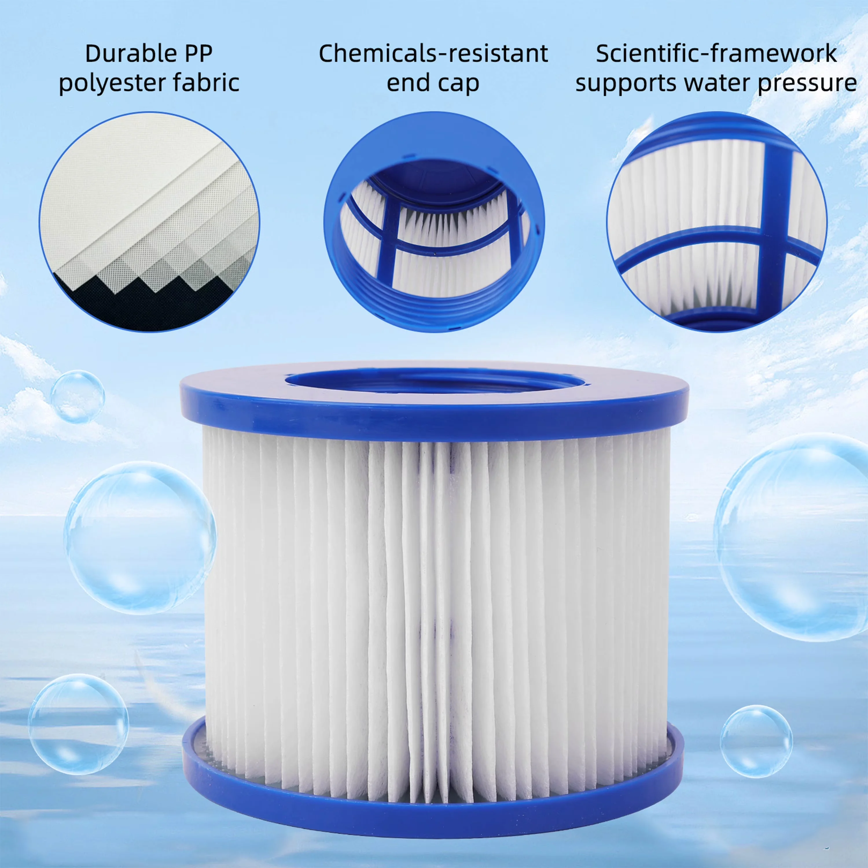 Essential Hot Tub with Lot of 6 Hot Tub Filters, Water Filter Cartridge, Material: Paper and plastic - Model A63C99