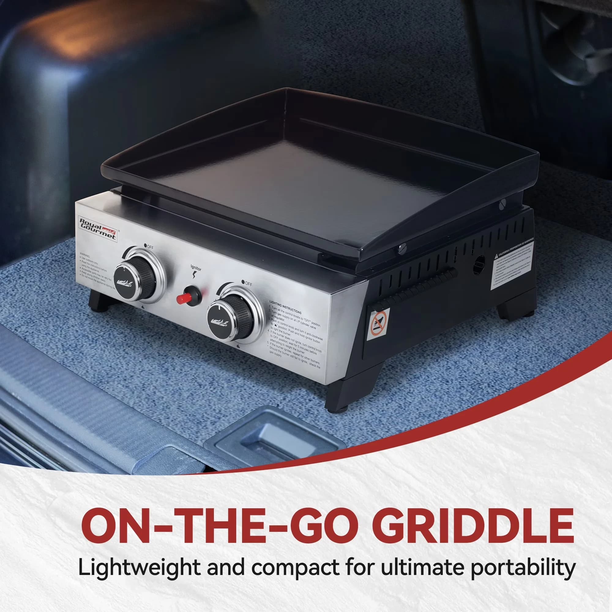 Versatile Flat Top Grill with 17000 BTU, Portable - Steel (Griddle Flat Top, Grease Cup), Stainless Steel (Control Panel, Burners)... Model 9E4AF4