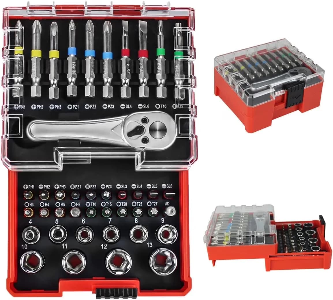 Efficient Hand Tool Set with Compact, 41 Piece, 72T - Chrome Vanadium Steel (Cr-V), S2 Alloy Steel, High-Density Carbon Steel 41 Piece Model E3B594