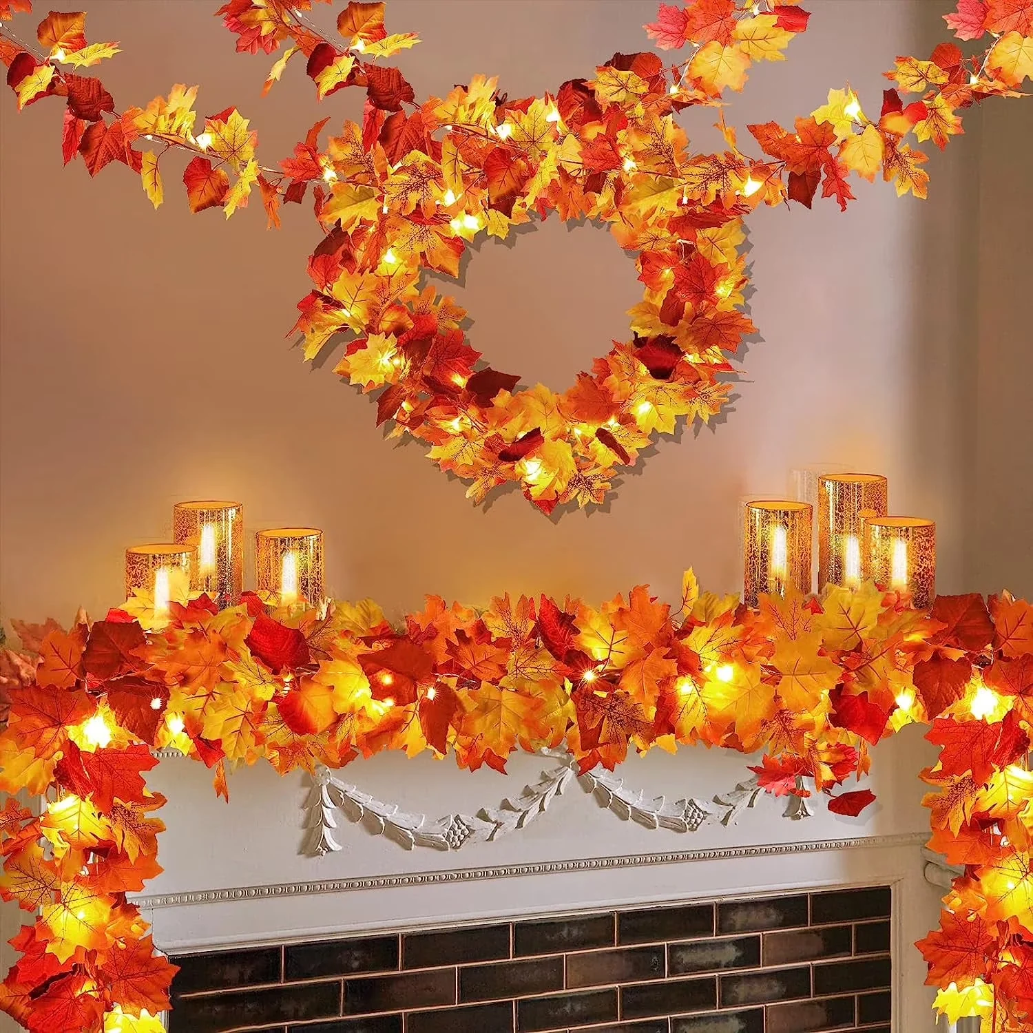 Stylish Novelty Light with LED, Battery, 2 Pack Maple Leaf Fall Lights Decor - Multicolor for Home, Indoor Model C091DA