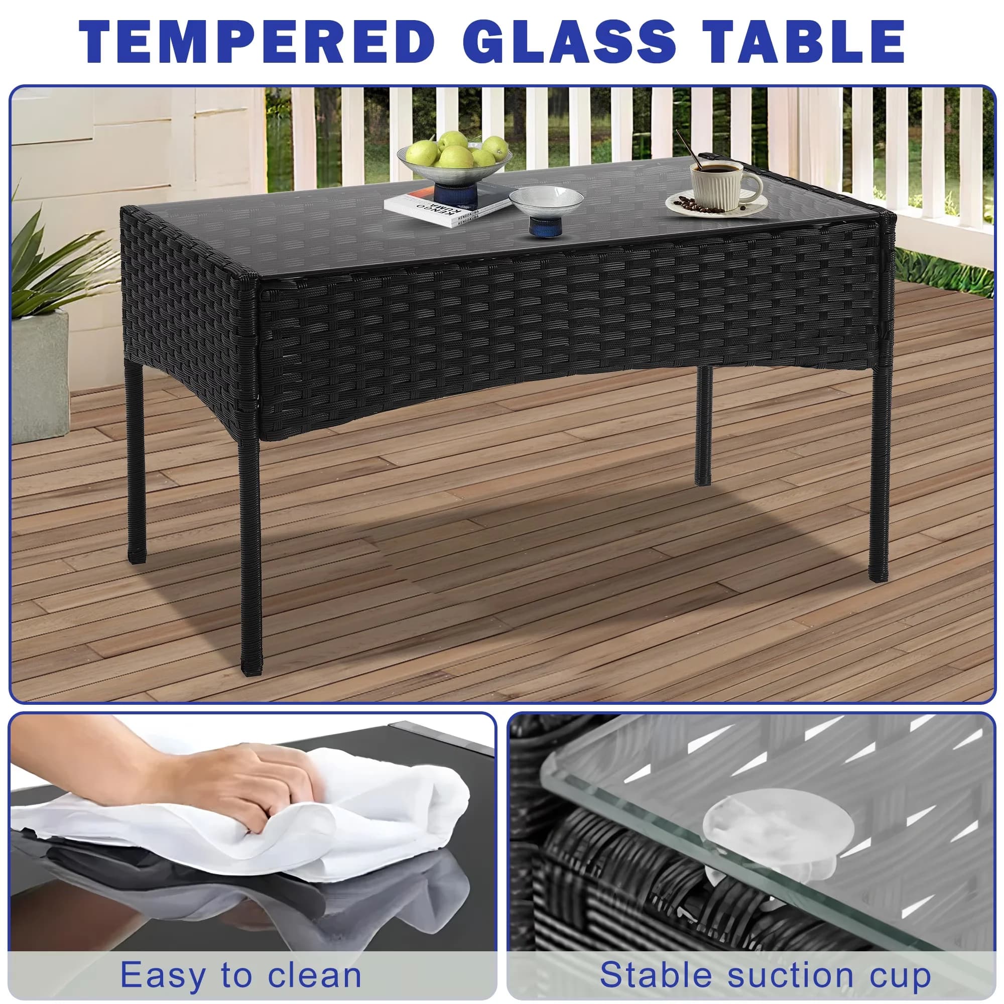 Versatile Patio Conversation Set with Weatherproof, Outdoor Furniture - Gray Steel, Glass, Pe-Rattan Model 3F5AB3