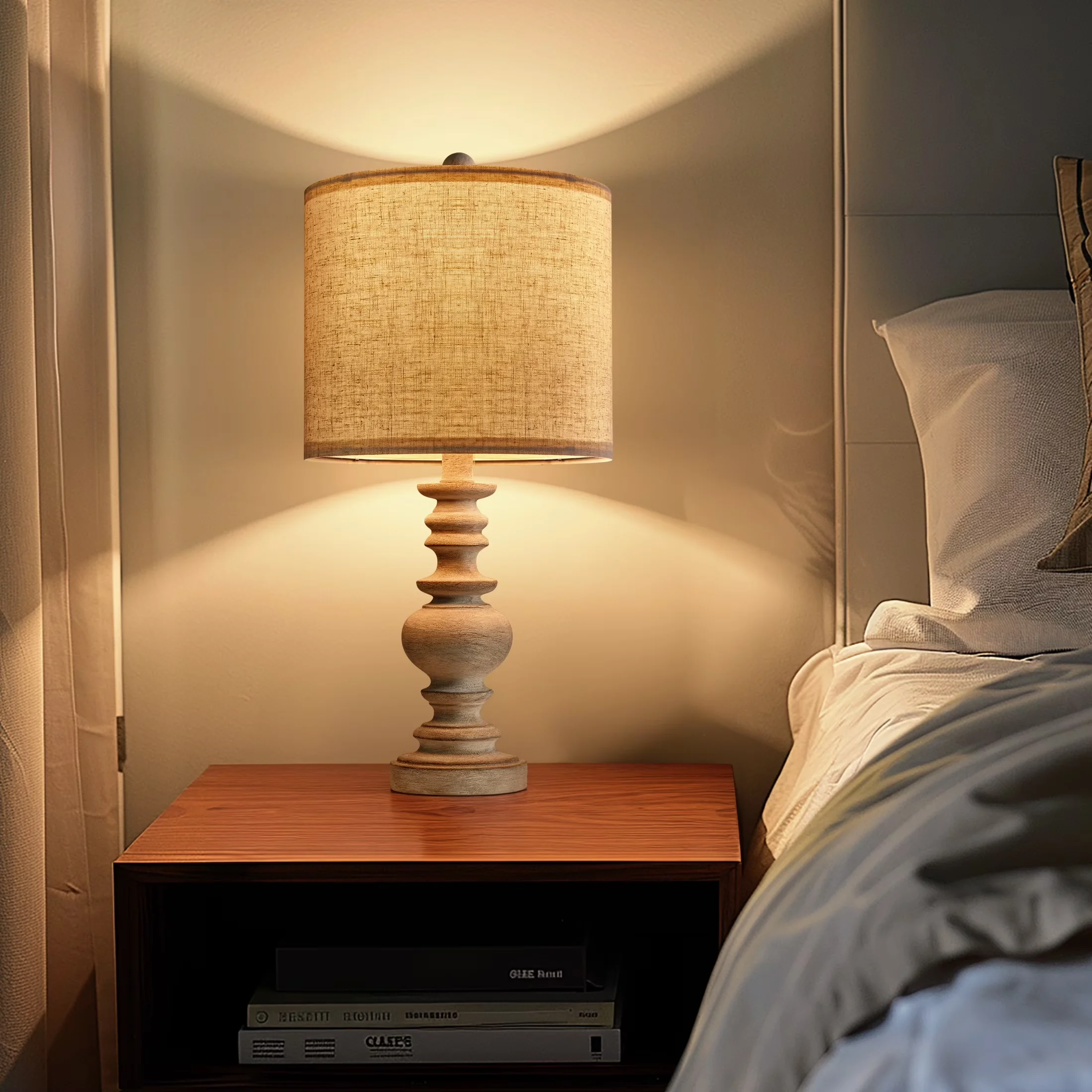 Durable Table Lamp with Incandescent, Farmhouse, Bedside Lamps - Resin Beige Model 8D4A9B
