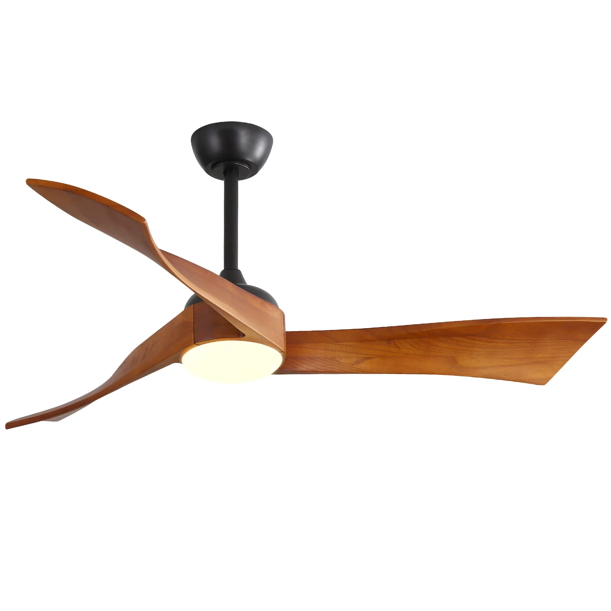 Compact Ceiling Lights Fixture with LED, 3 Solid Wood Blades, Remote Control - Black Metal & Wood for Living Room, Bedroom Model D76934