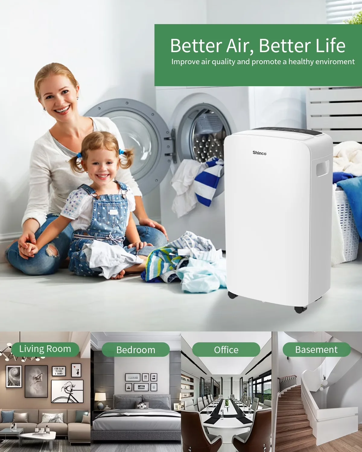 Versatile Dehumidifier with Automatic Defrost Control, Adjustable Humidistat, Automatic Shut-Off - White Model B09C5A
