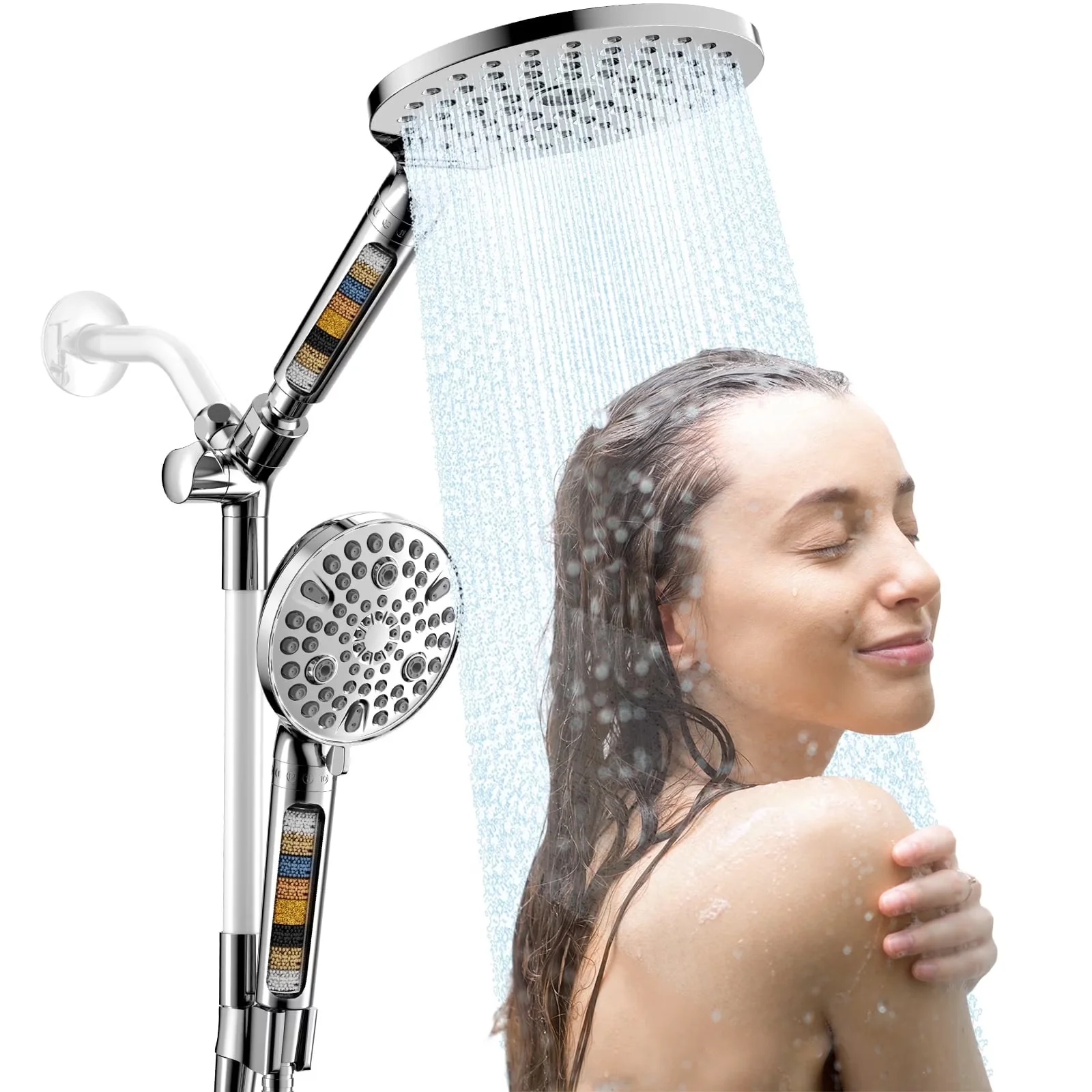 Compact Shower Head with High Pressure, 3-Way, Easy To Install - Silver Brass(3-Way Diverter), Acrylonitrile Butadiene Styrene,... Model 8E0DE0