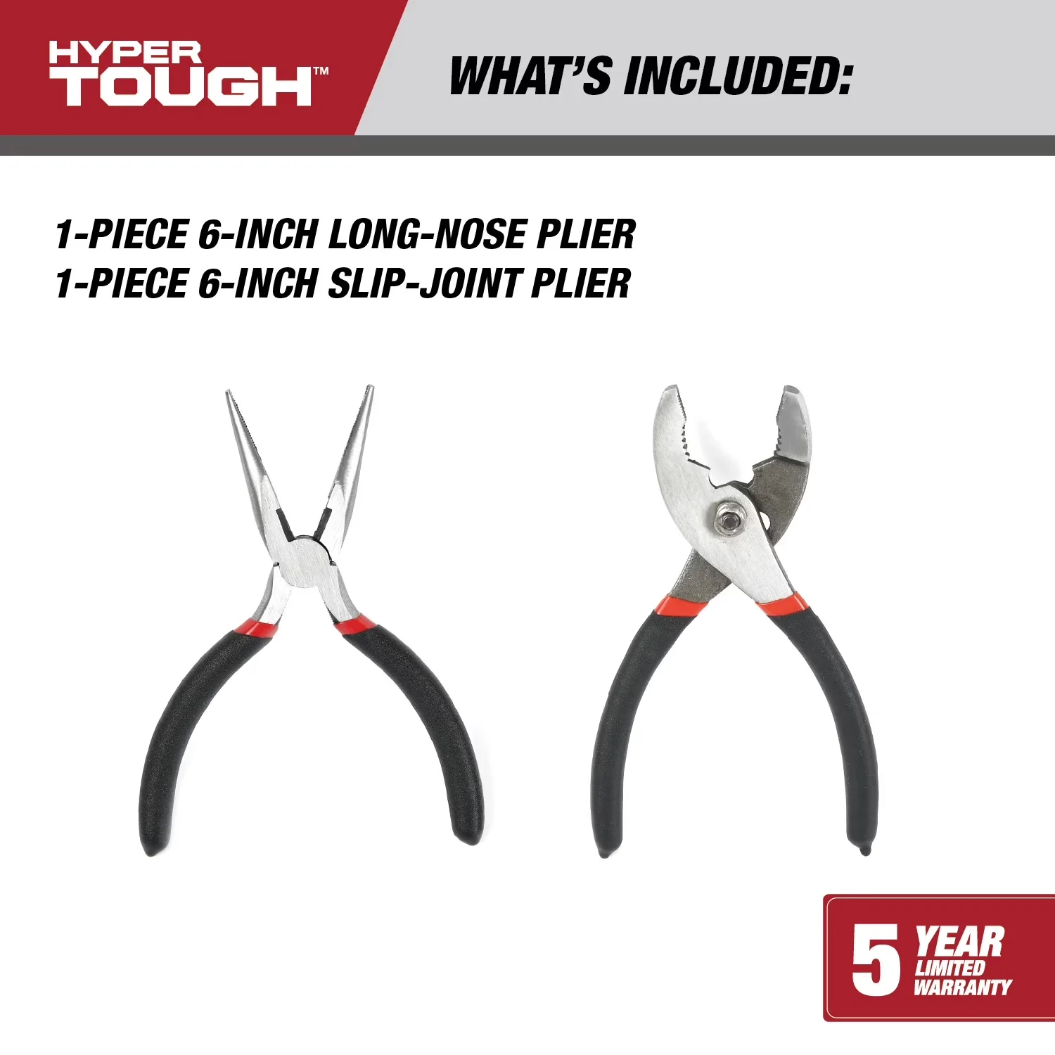 Efficient Hand Tool with Ergonomic Handle, Easy To Operate, 2-Piece 6-inch Pliers Set - 6" Model 29147B
