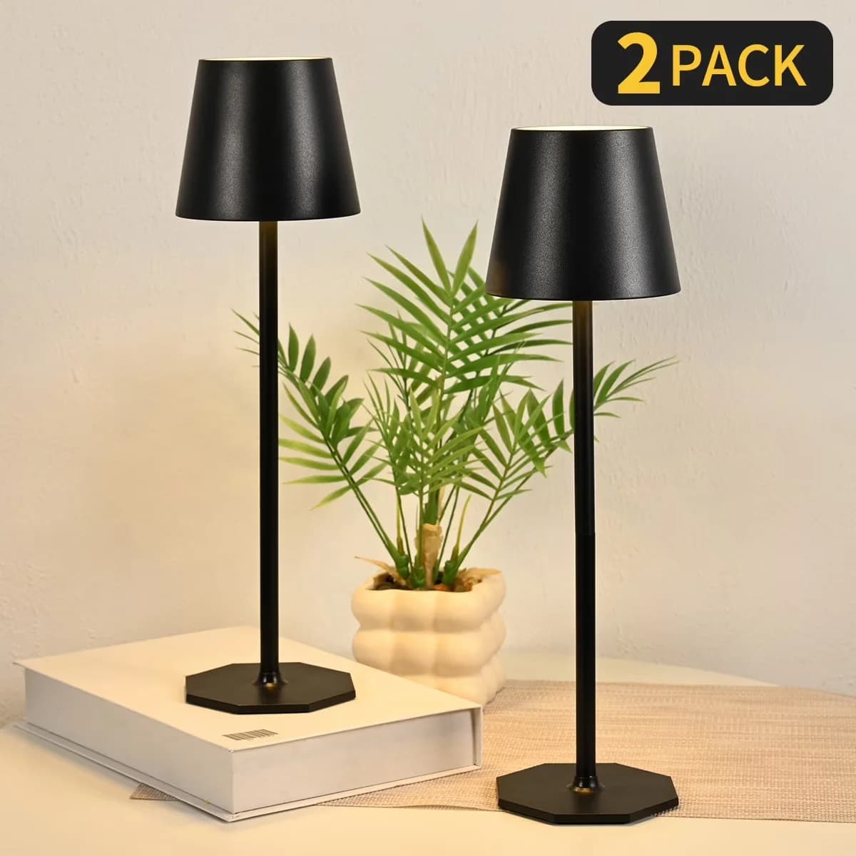 Durable Desk Lamp with LED, Battery, 2 Pack Rechargeable Table - Black Model 7F9099