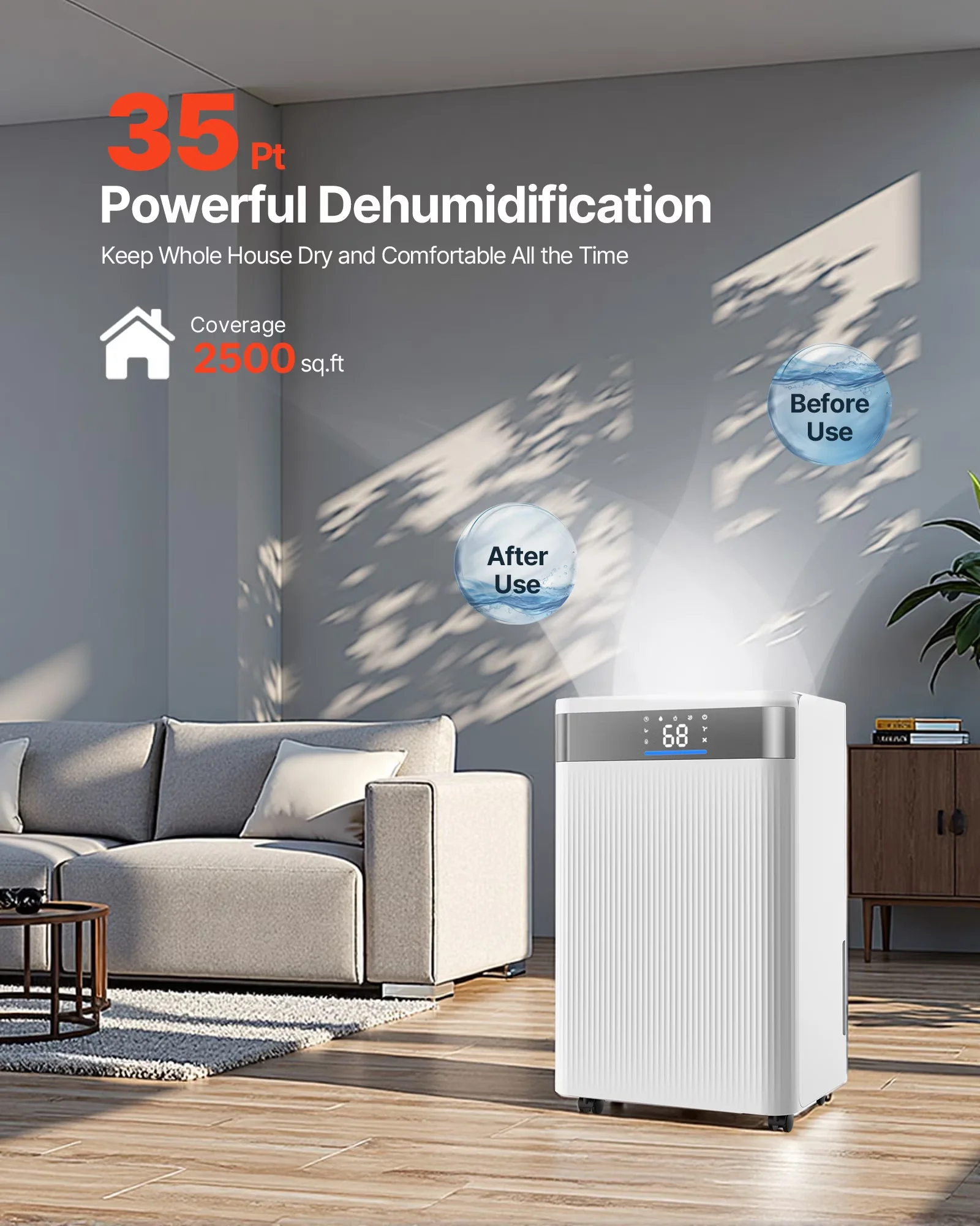 Classic Dehumidifier with Smart Technology Capable, 35 Pints - White for Home, Commercial Model 196D16