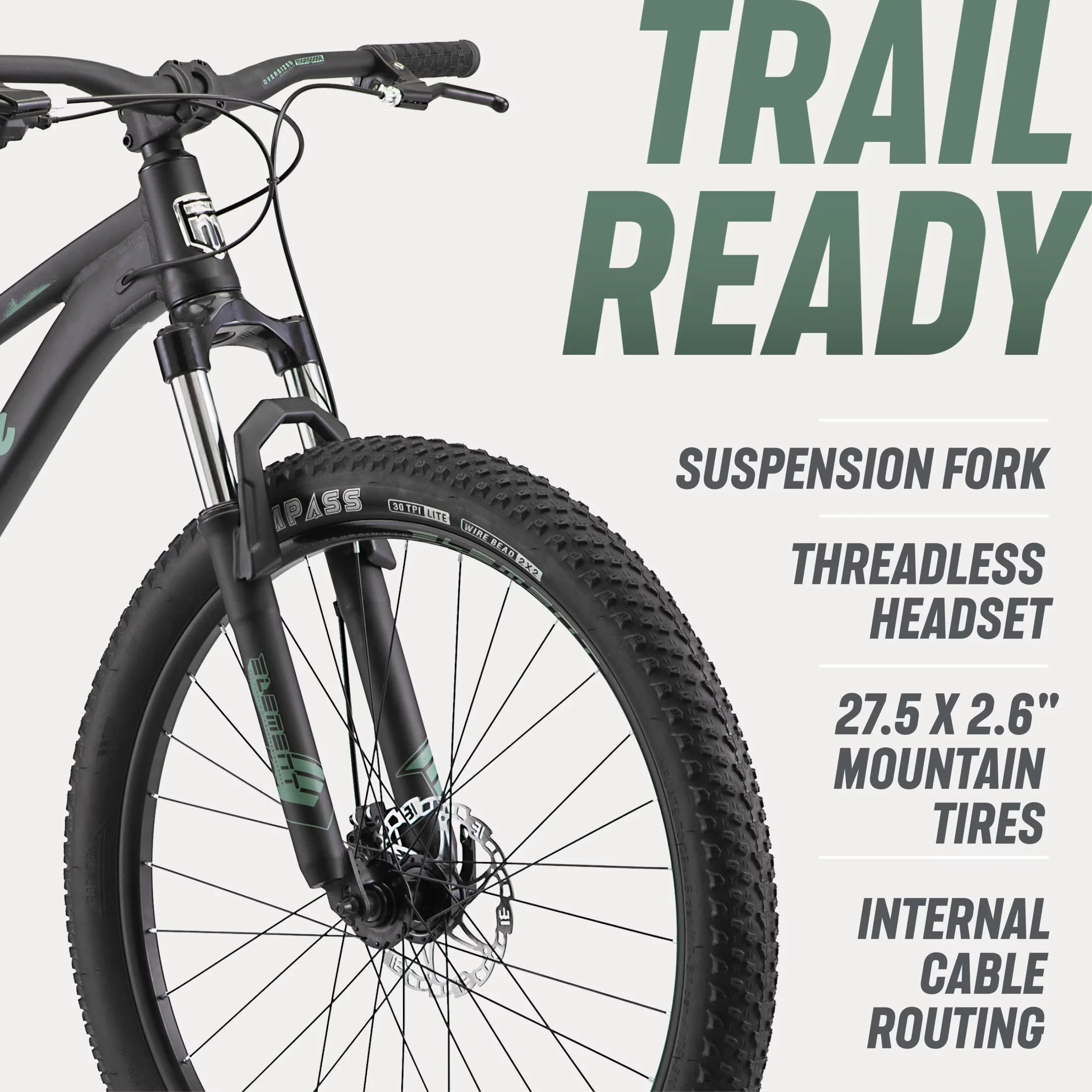 Stylish Mountain Bike with Adjustable Seat Height, Fits riders 5'3"–6' tall - Black Model 228C4E
