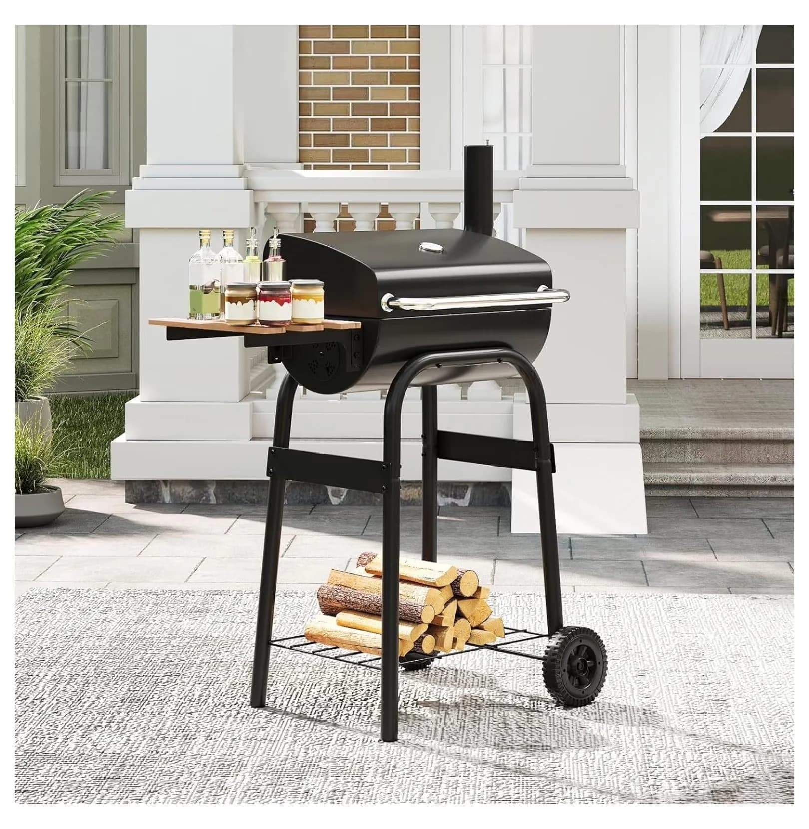 Durable Flat Top Grill with Portable, Adjustable - Metal, Stainless Steel, Beech Wood for Camping, Picnic Model 07CAE5