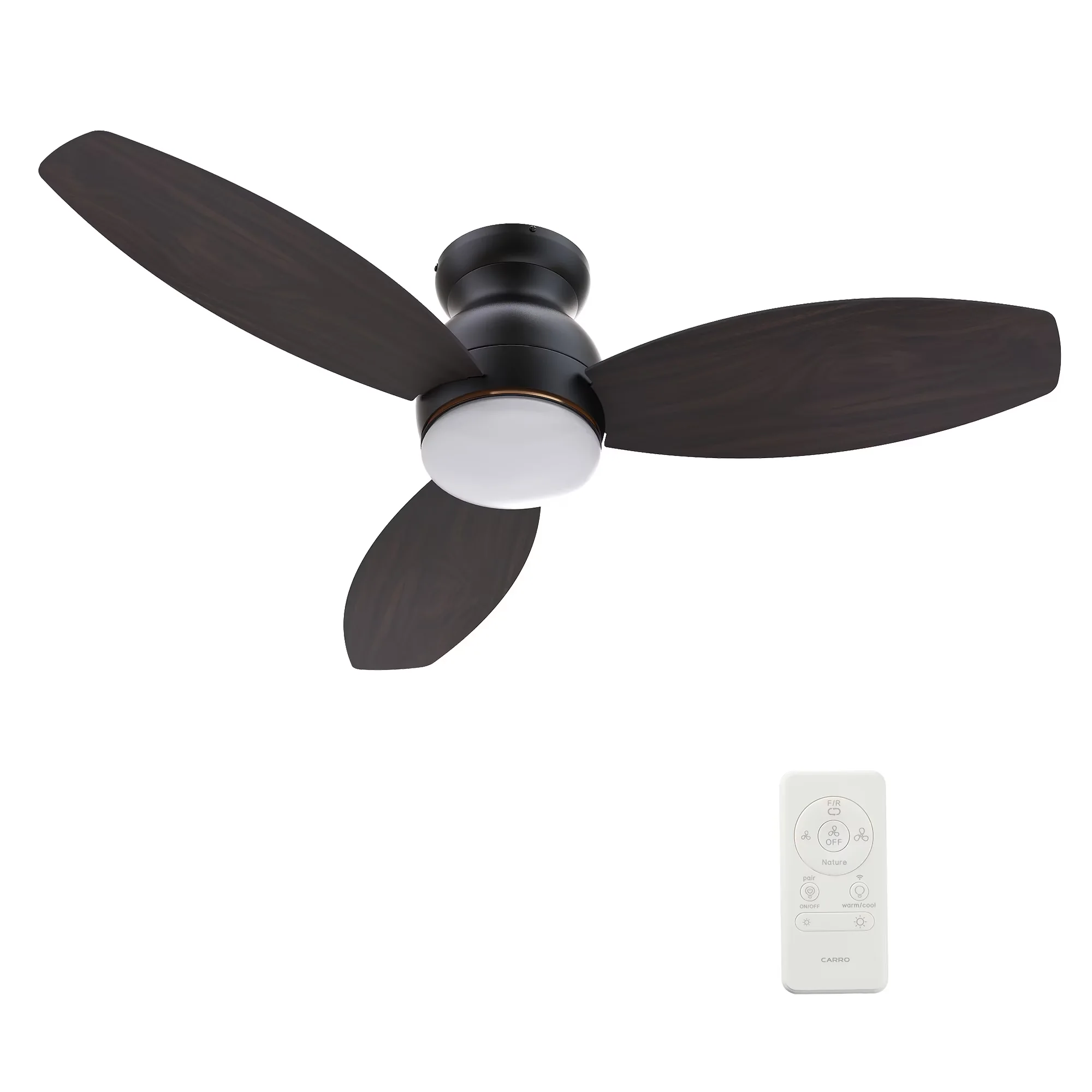 Ceiling Fan Essential with LED, Remote Controlled, 44" Flush Mount - Glass Black Model ABD782