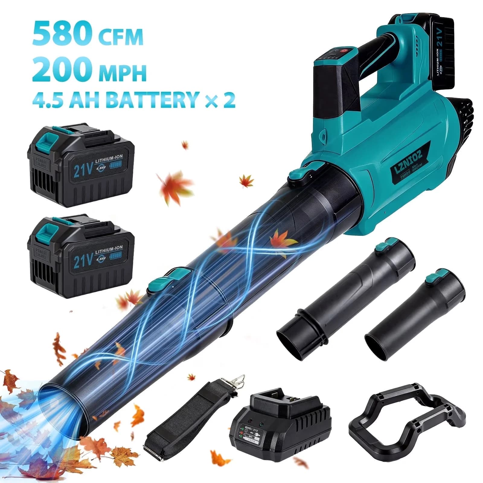 Modern Leaf Blower with Battery, 21V, 21V Cordless 580 CFM 200 mph - Sleek Profile Model D3611A