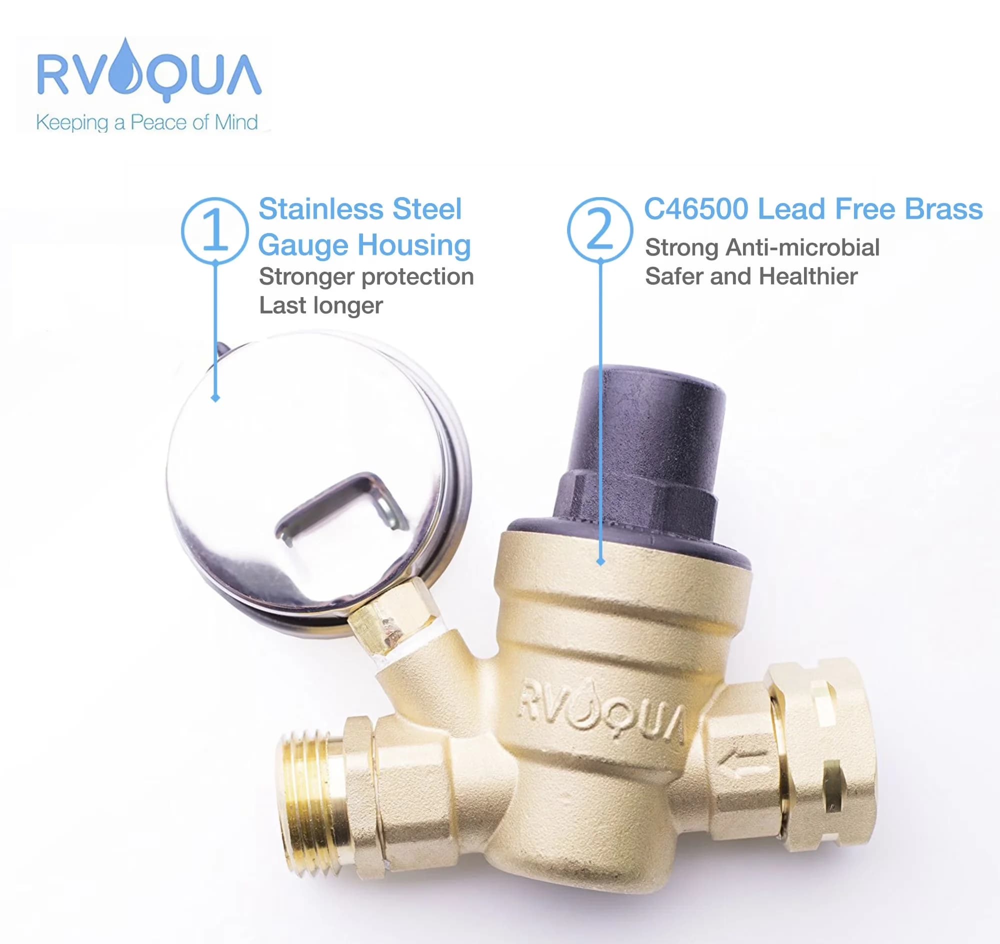 Quality Air Tools Compressor with Adjustable, M11-45PSI Water Pressure Regulator - Brass 4.2" x 1" x 3.6" for Rv Model 316C73