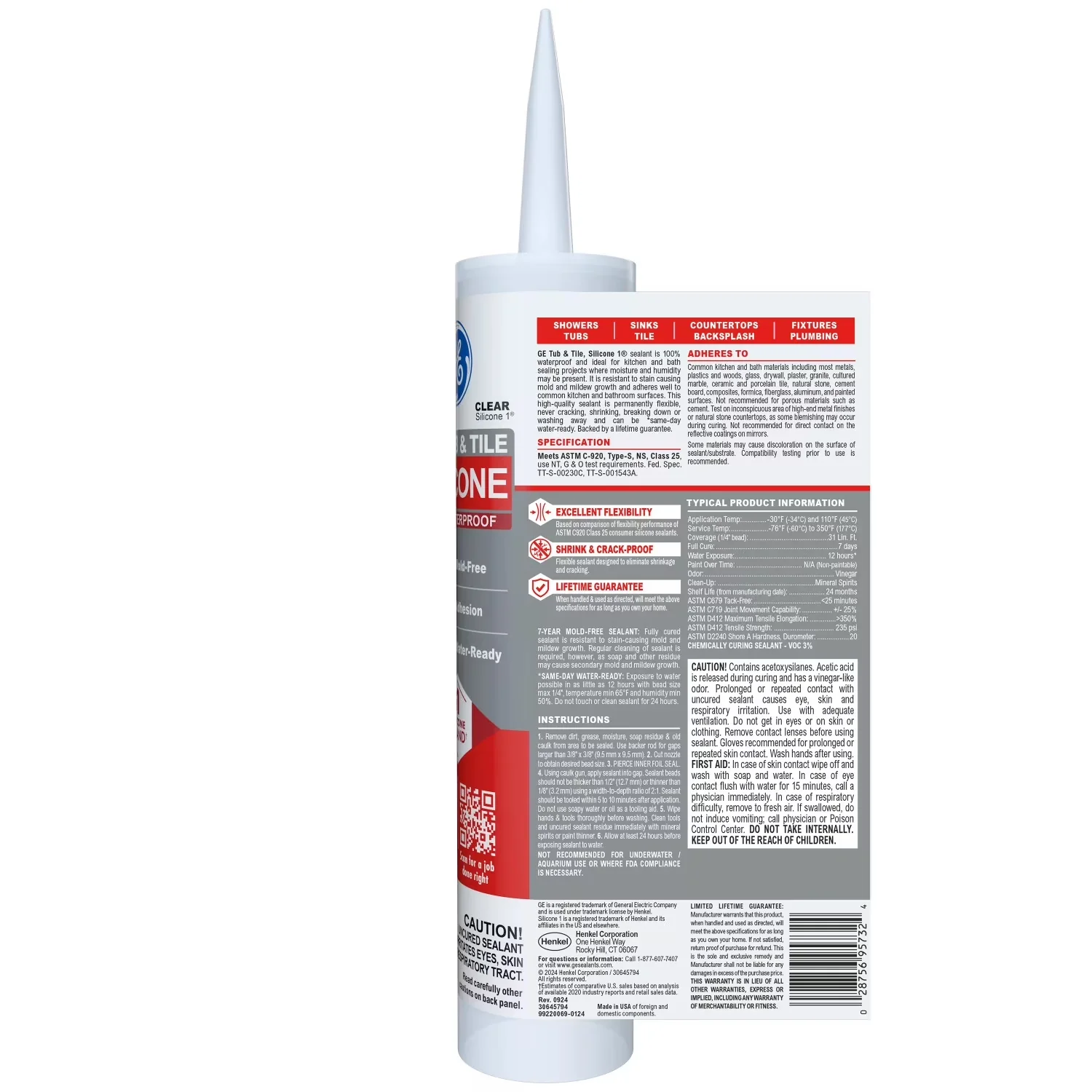 Durable Adhesives Glues In Paint Supplies Tool with Durable, Stain Resistant, Silicone 1 Tub & Tile - Clear 10.1 fl oz Model C84546