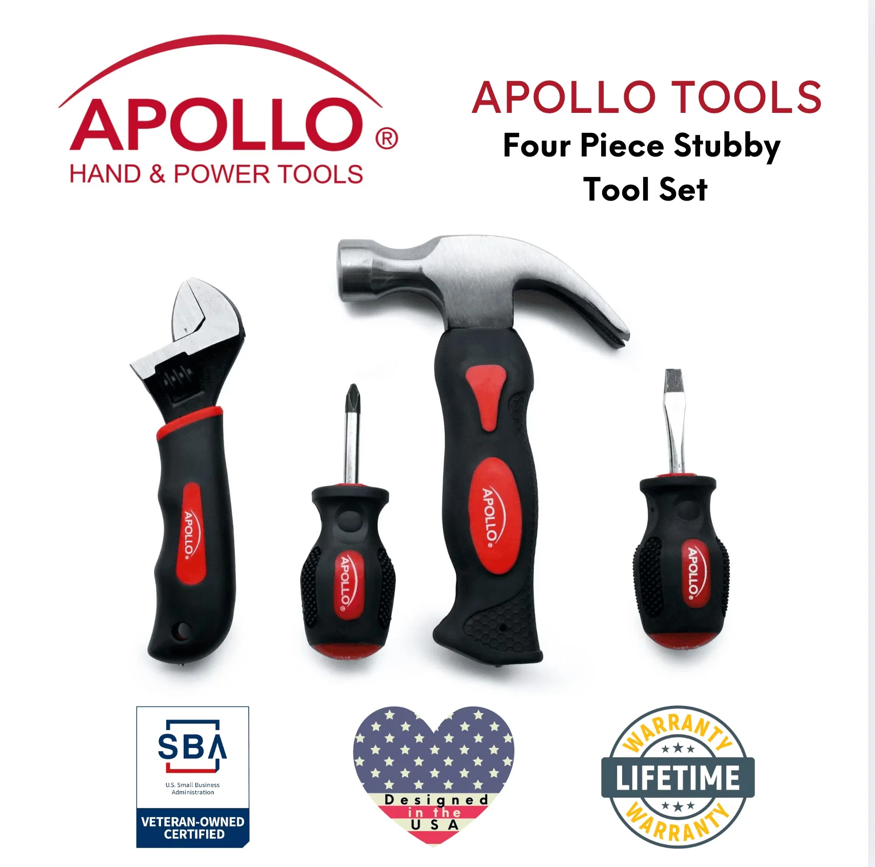 Versatile Hand Tool Set with Adjustable, Four Piece Stubby - Black DT0240 Model 178350