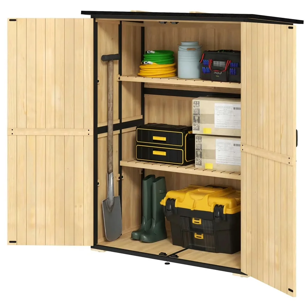 Stylish Shed with Lockable Door, Garden Storage, Tool Storage - Fir Wood, Steel Brown Model 9F790B