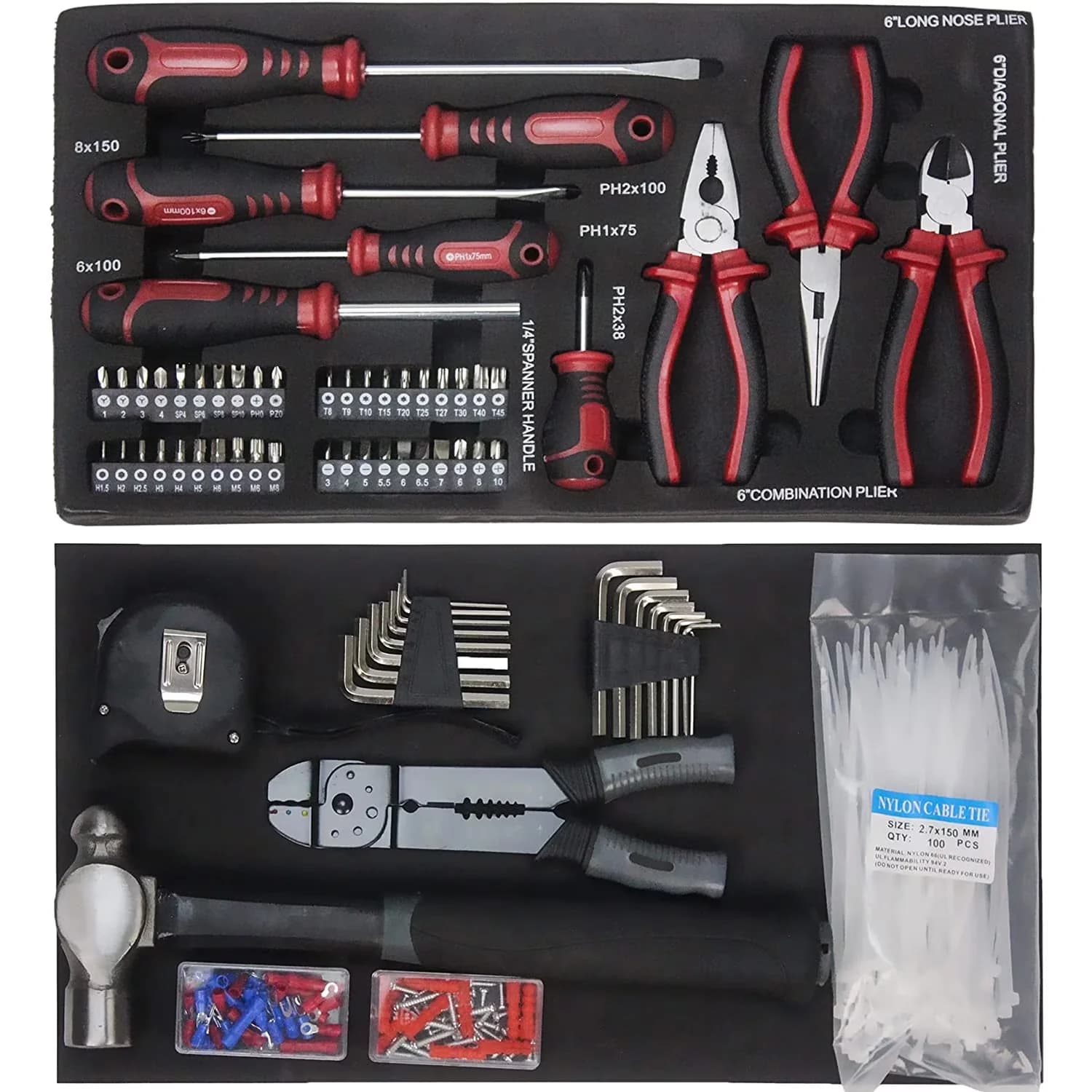 Hand Tool Set Premium with Heavy-Duty, 3-Drawer Heavy Duty Kits Box - Black Model 657C78