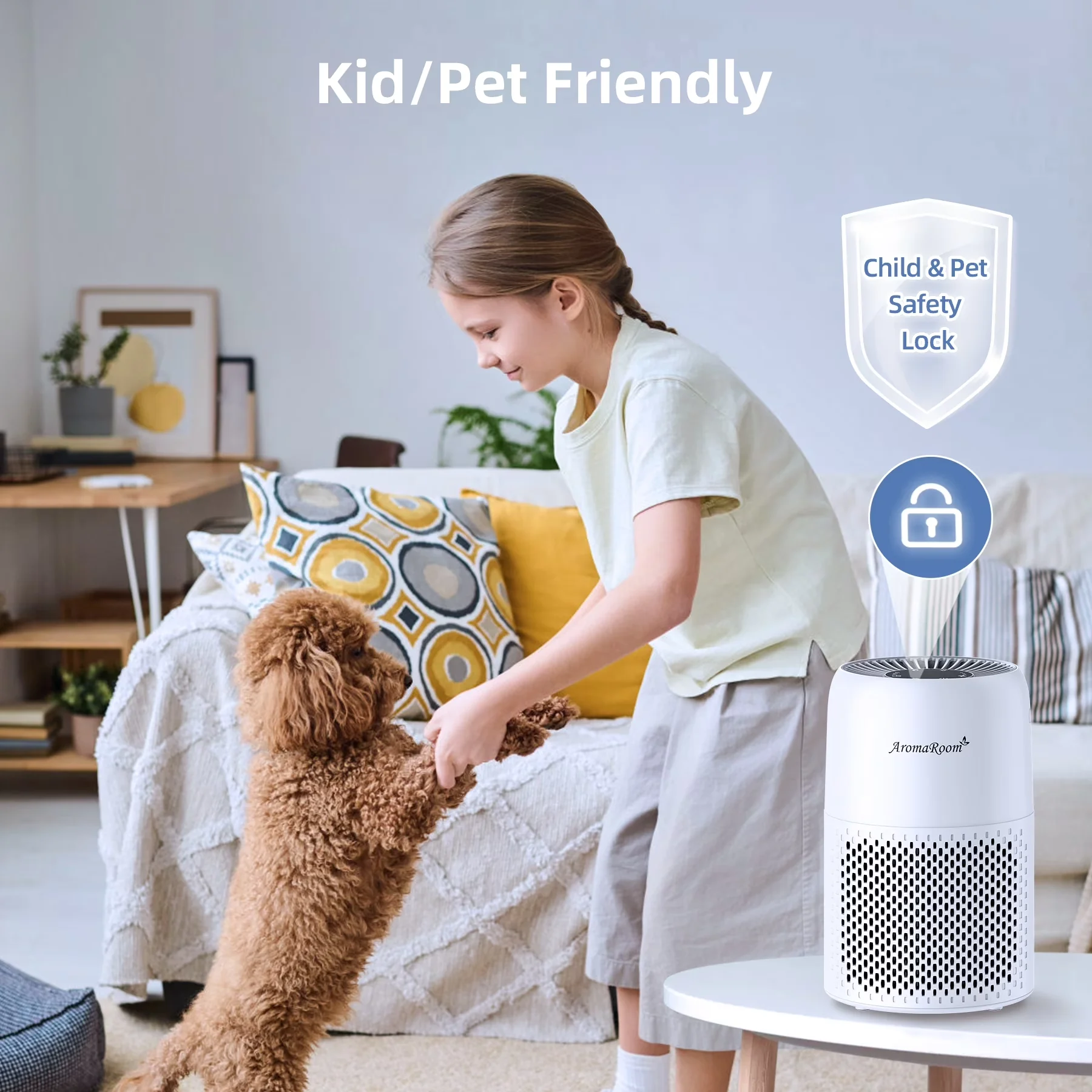 Air Purifier Stylish with Automatic Shut-Off, Variable Speed, Filter Change Indicator for Bedroom, Home - Model 362956